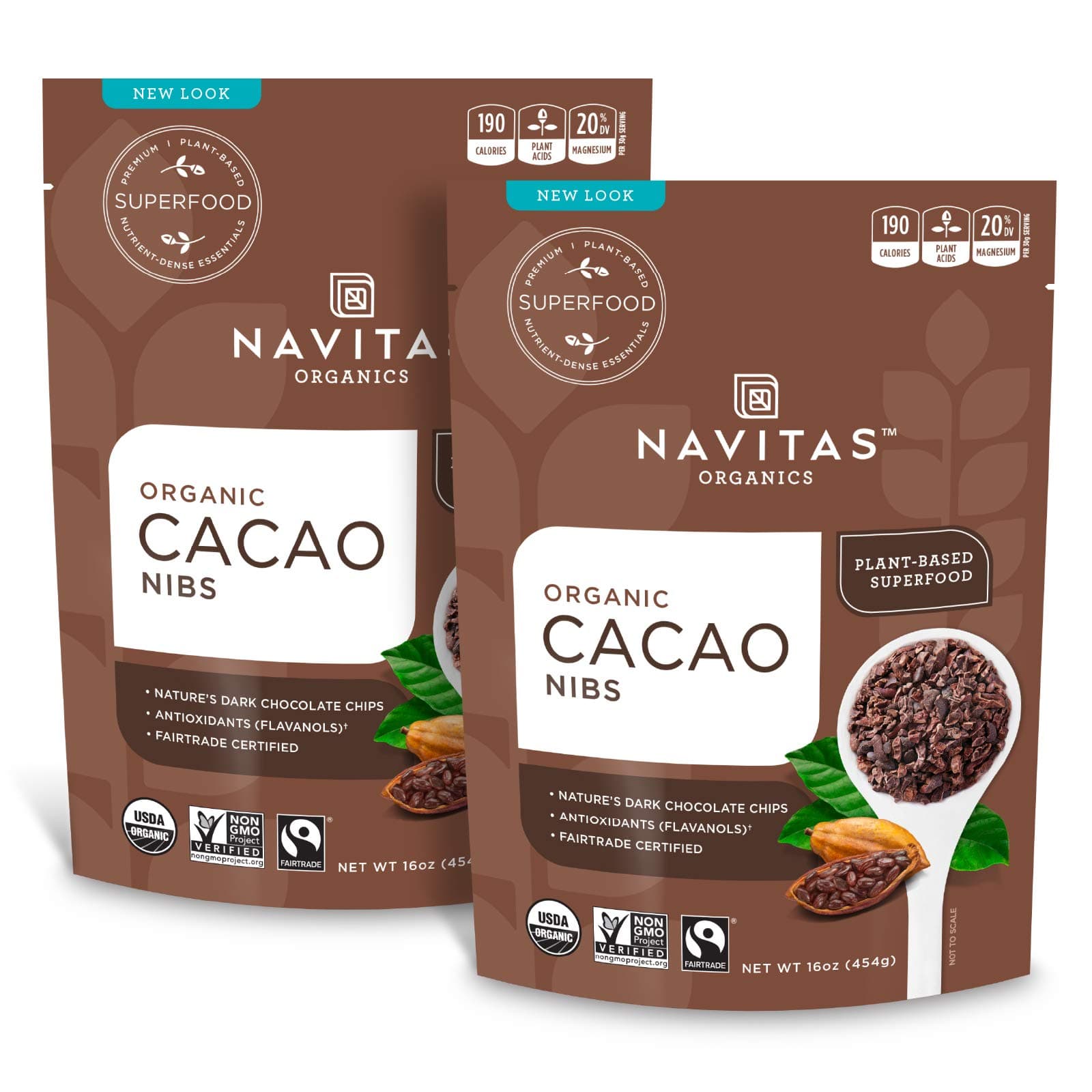 Cacao Nibs 16oz. (2-Pack) 30 servings — Organic, Non-GMO, Fair Trade, Gluten-Free