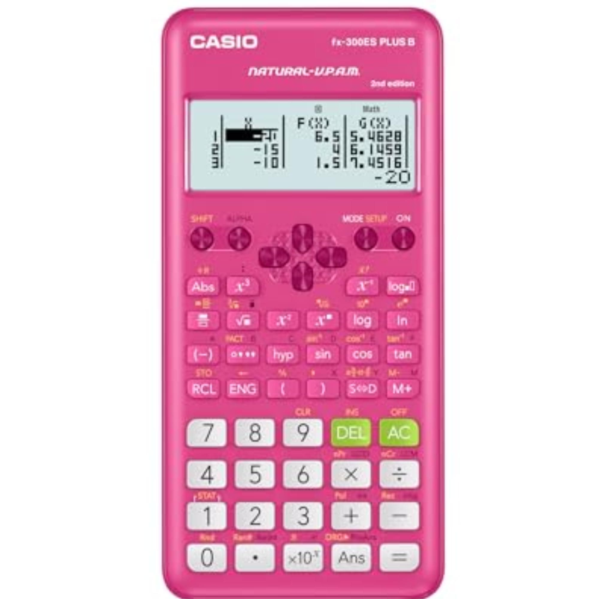 Casio Pink Scientific Calculator, fx-300ESPLS2-PK Model with Natural Textbook Display, 262 Built-in Math Functions, Solar Powered, for Middle School to High School Students