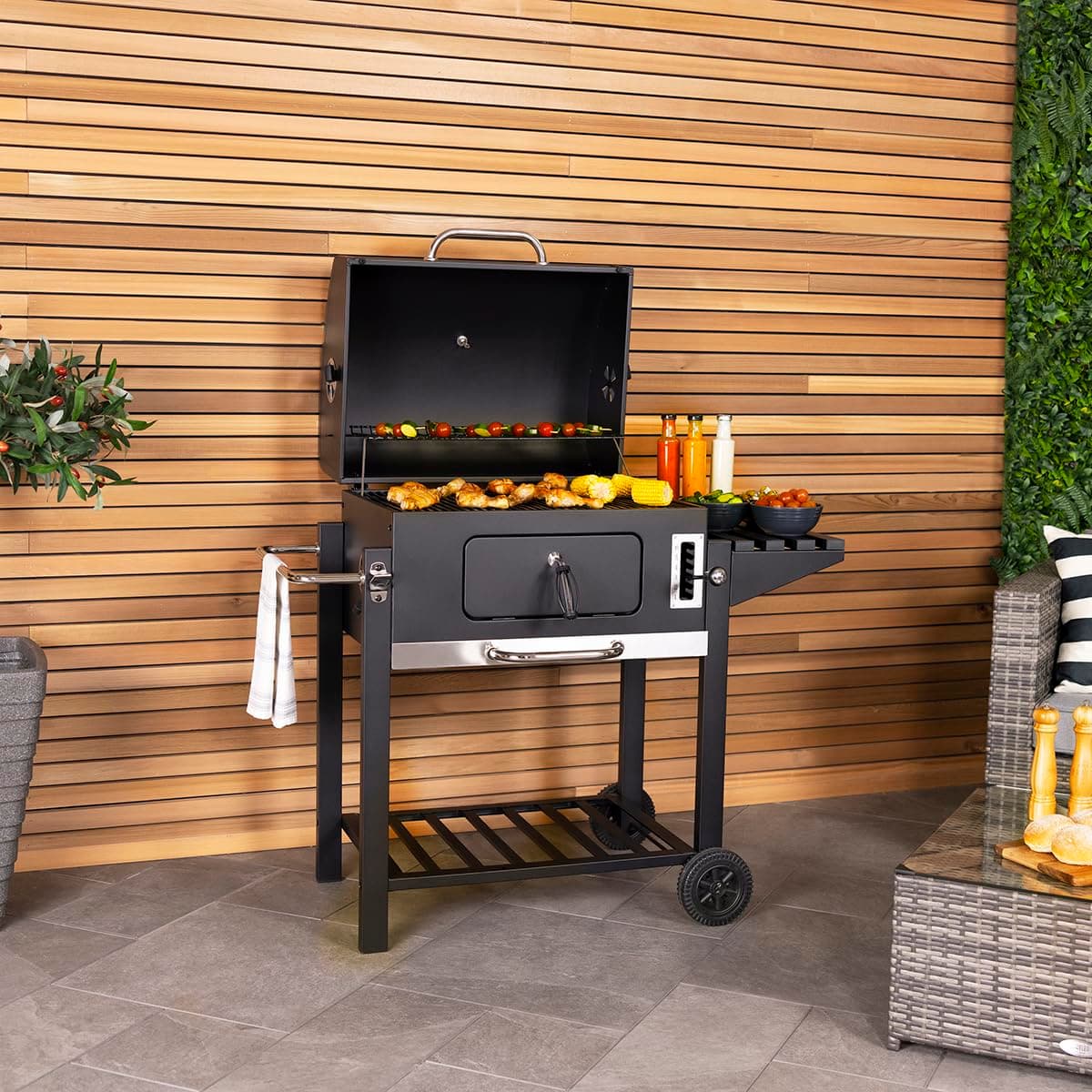 Charles Bentley American Large Portable Grill Charcoal BBQ 60x 45cm Cooking Area