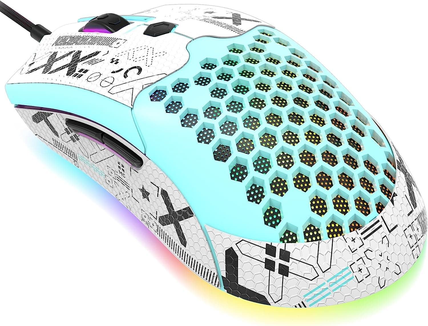 ZIYOU LANG M5 RGB Lightweight Wired Gaming Mouse with 12000 DPI 6 Programmed Buttons,65G Honeycomb Shell,Ultralight Ultraweave Cable,Pixart 3325 Optical Sensor Gamer Mice(Green)