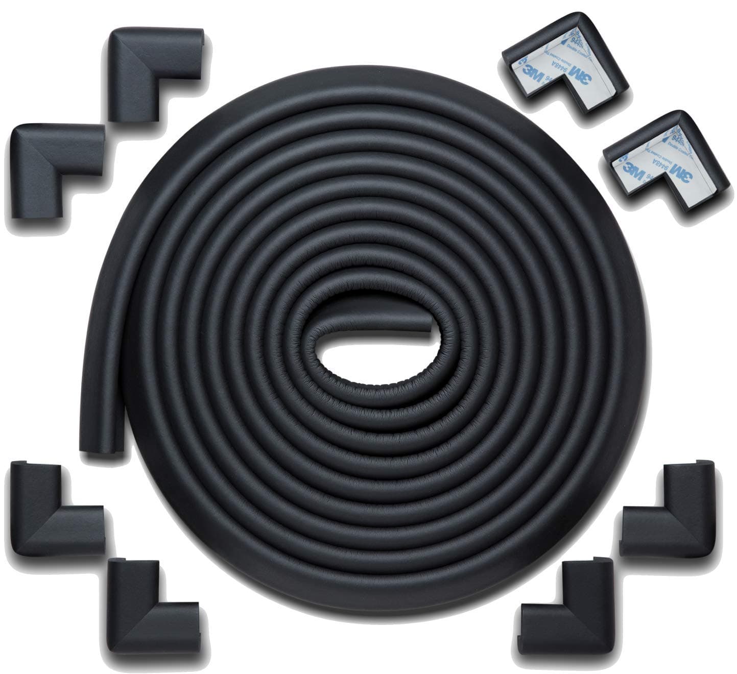 HeftyFit Edge Corner Protector Baby Proofing (Large 18ft Edge 8 Corners), Heavy-Duty, Soft NBR Rubber Foam, Furniture Fireplace Safety Bumper Guard, 3M Adhesive, Onyx Black