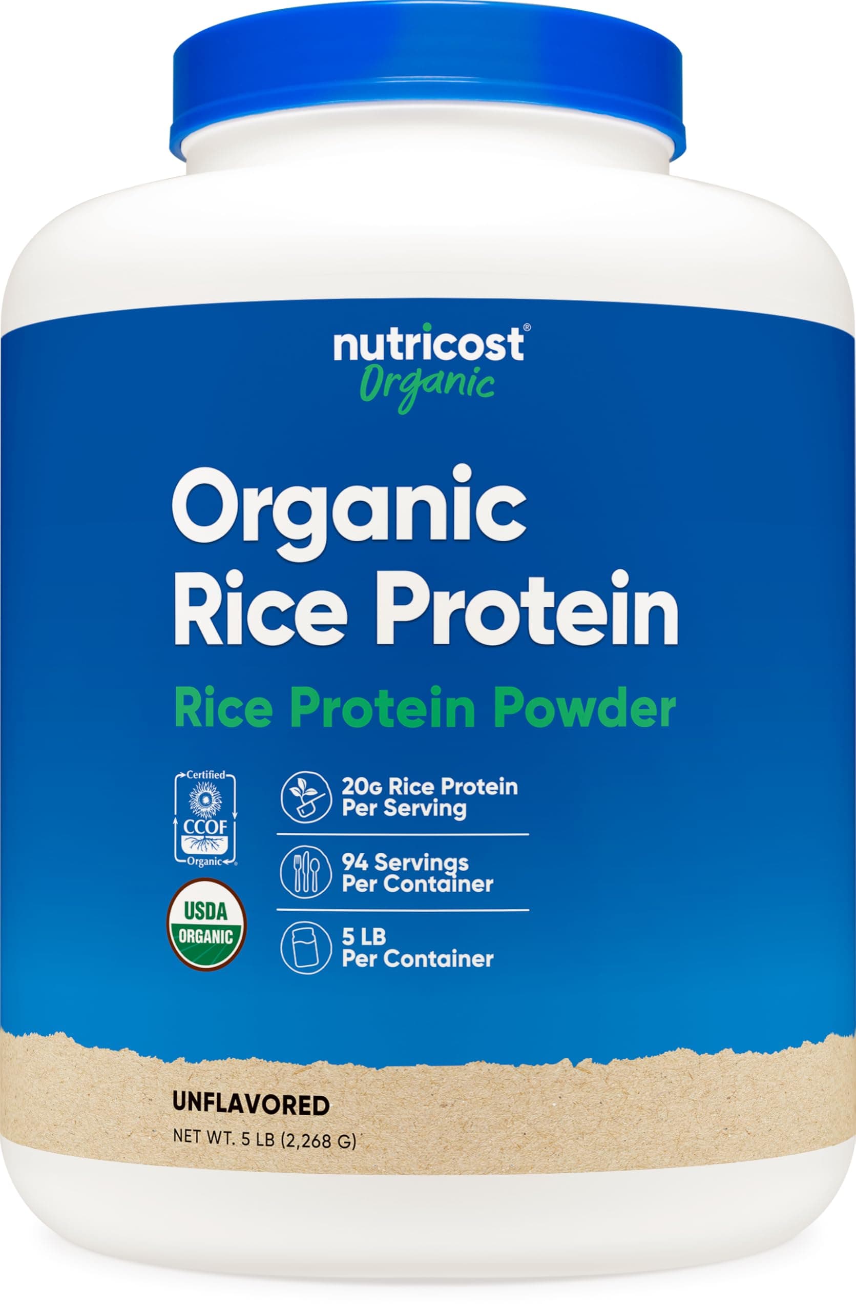 Organic Rice Protein Powder (5 LB) - Gluten-Free, GMO-Free (from Brown Rice)