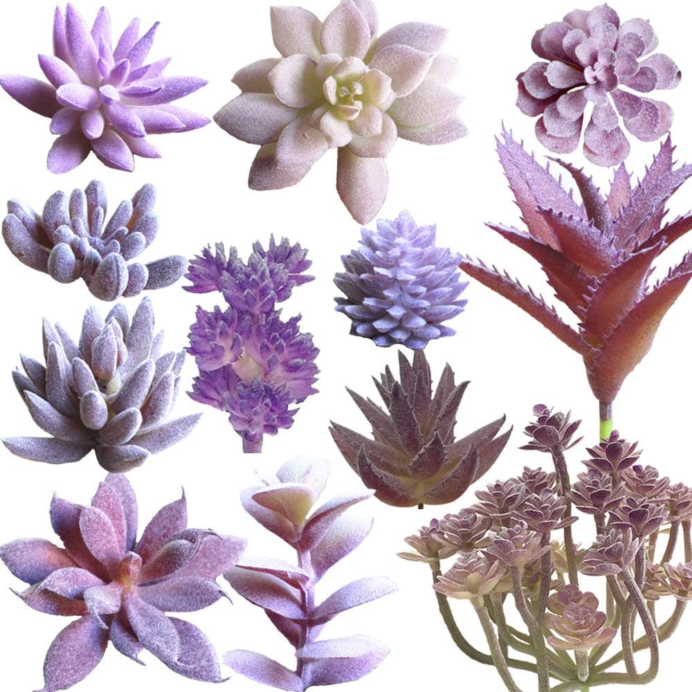 12 Pcs Artificial Succulent Plants Purple Fake Flower Succulent Mini Echeveria Spikes Stems Bulk for Home Indoor Fairy Garden Decorations