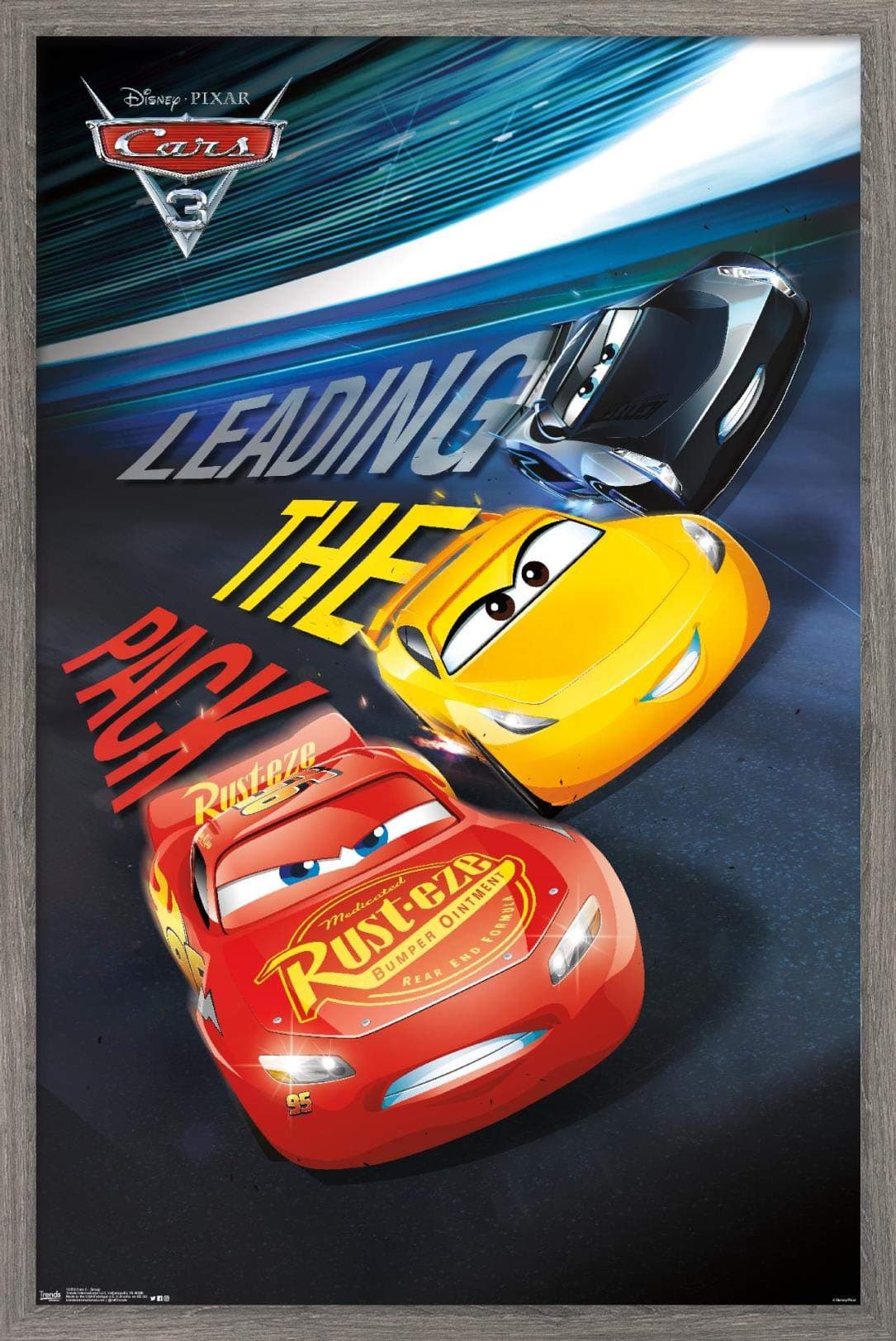 Trends International Disney Pixar Cars 3 - Group Wall Poster, 22.375" x 34", Barnwood Framed Version