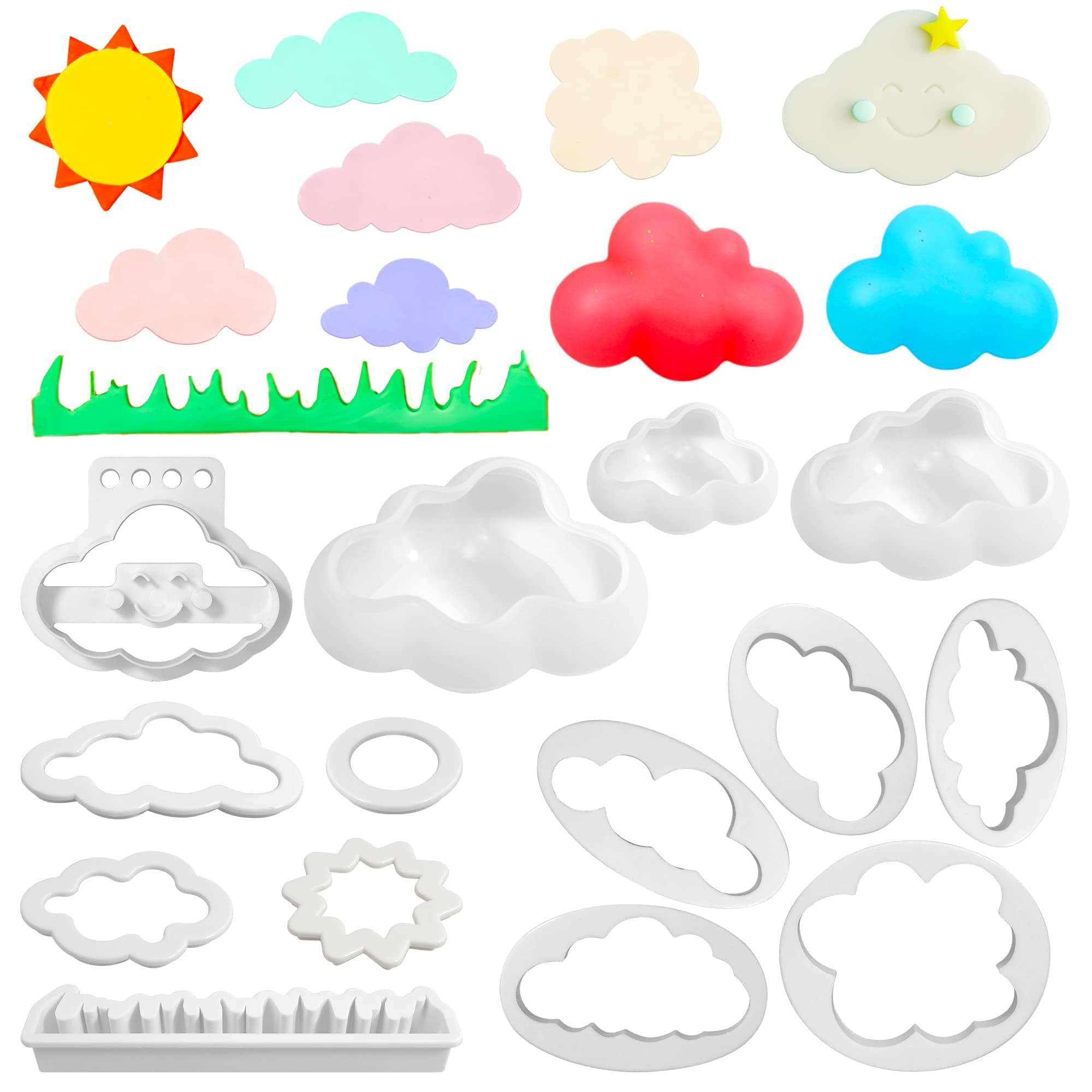 14 Pieces Cloud Shape Mold Set Cloud Cookie Cutters 3D Cloud Silicone Molds Fondant Cloud Cutter Cake Mold Fondant Cutter