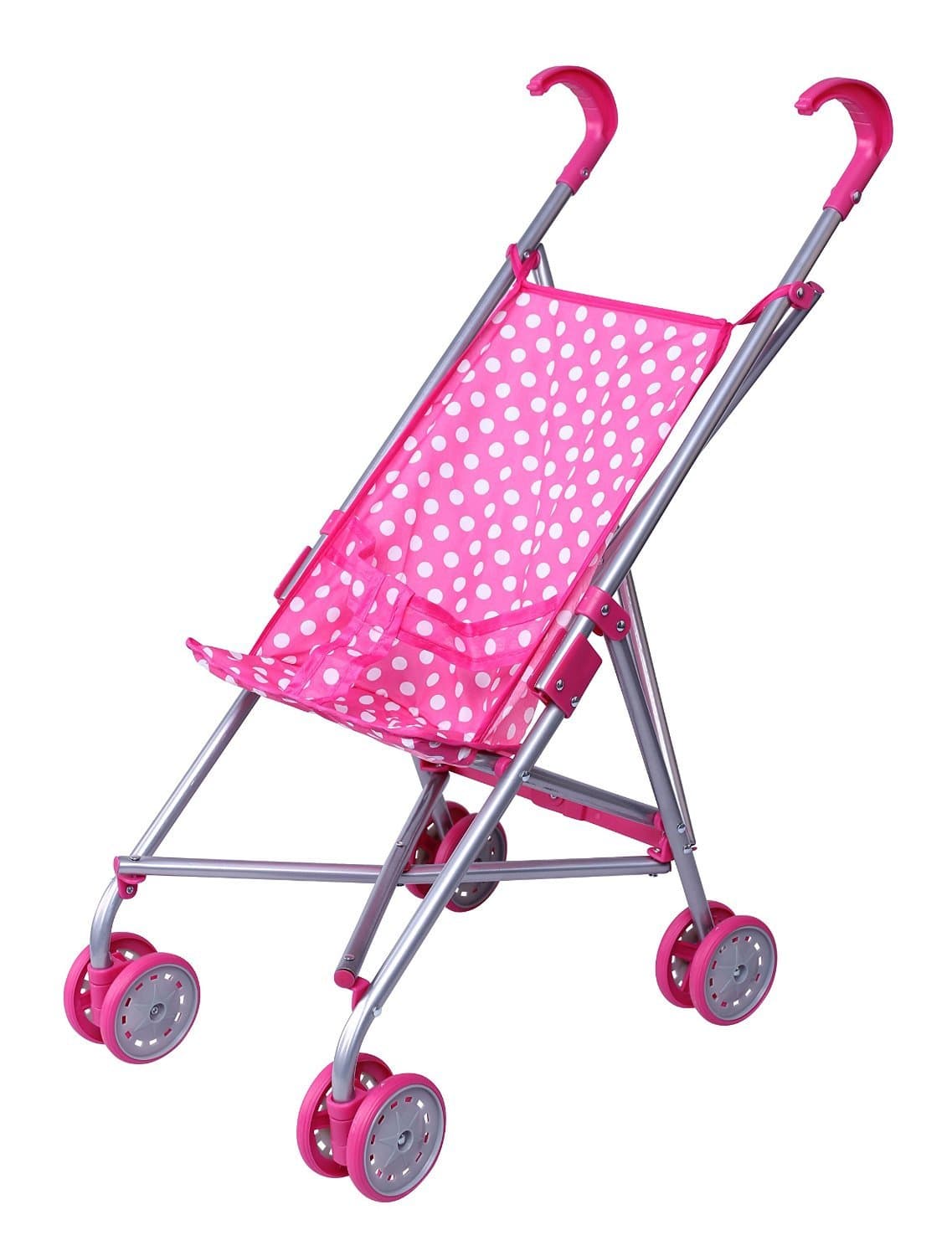 Precious Toys Baby Doll Stroller - Pink & White Polka Dots, Foldable for Girls 2 Years Old and Older, Toddlers