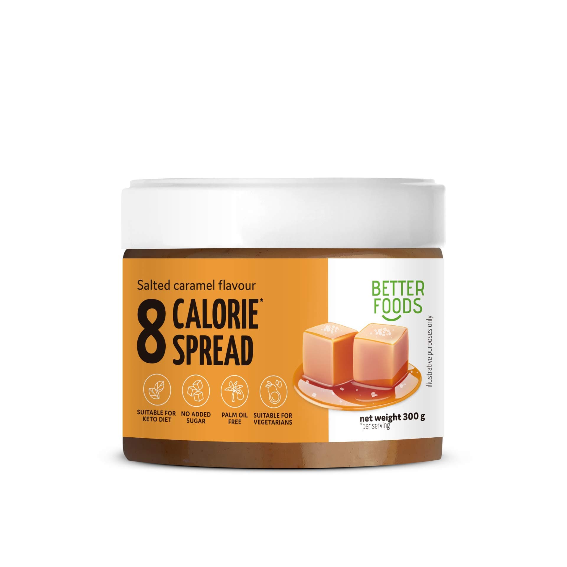 Better Foods 8 Calorie Spread Salted Caramel Flavor | Slimming Food & Low Calorie Diet | 300g
