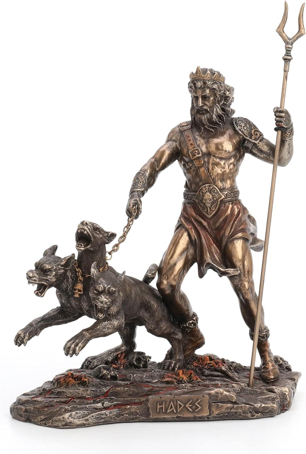 9" Tall Hades Greek God of The Underworld with Cerberus Resin Statue Bronze Finish