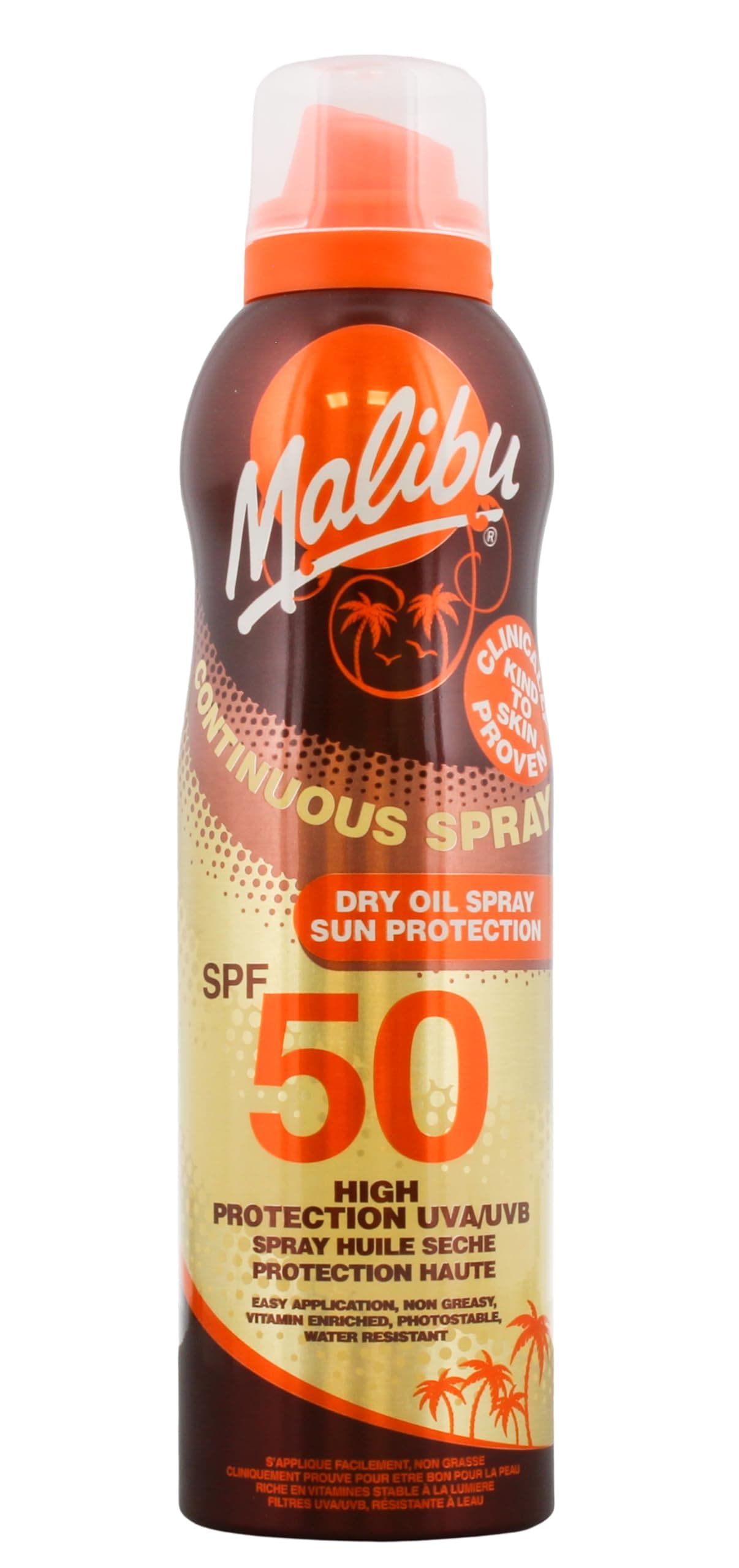 Malibu Sun SPF 10 Continuous Dry Oil Spray for Tanning with Shea Butter Extract, Moisturising Tanning Oil Mist, Water Resistant, 175ml