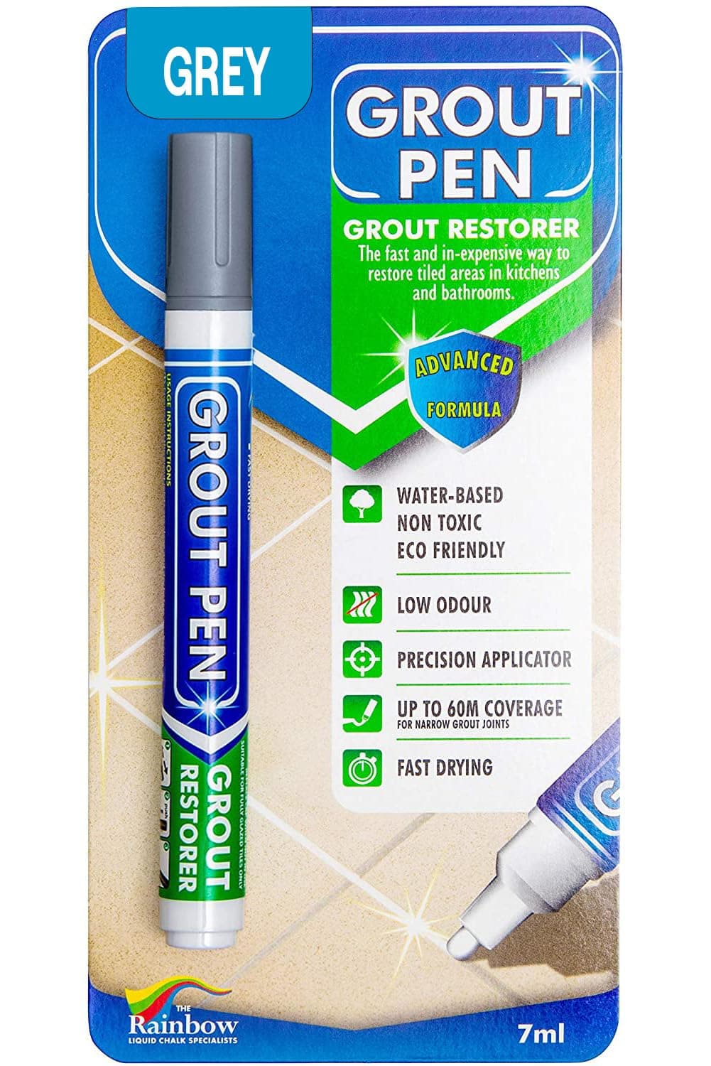 GROUT PEN - Restores & Protects Tile Grout in Bathrooms & Kitchens (Grey)
