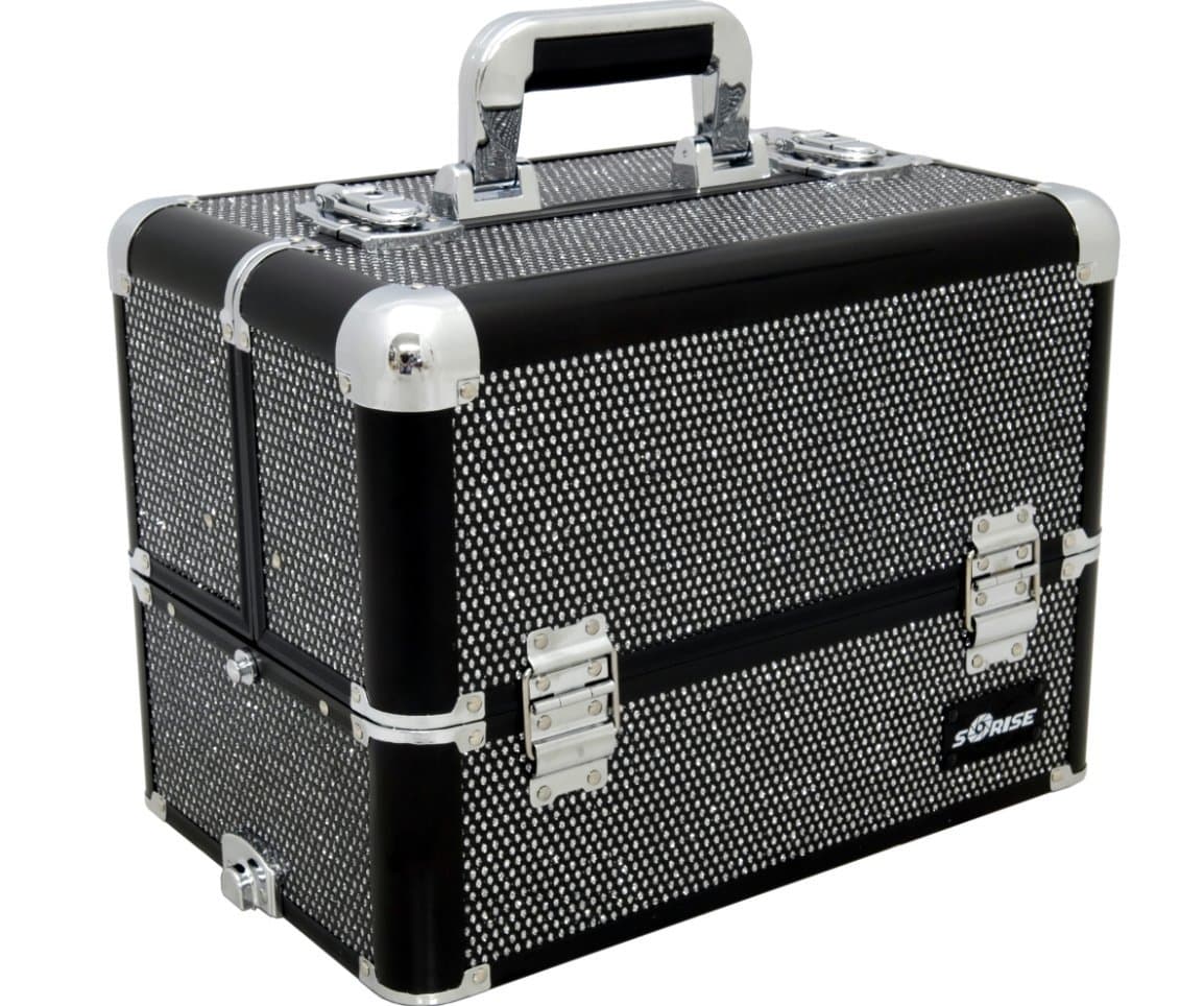 Captivate - Spacious Cosmetic Train Case w/ 3 Extendable Trays - Black Bling