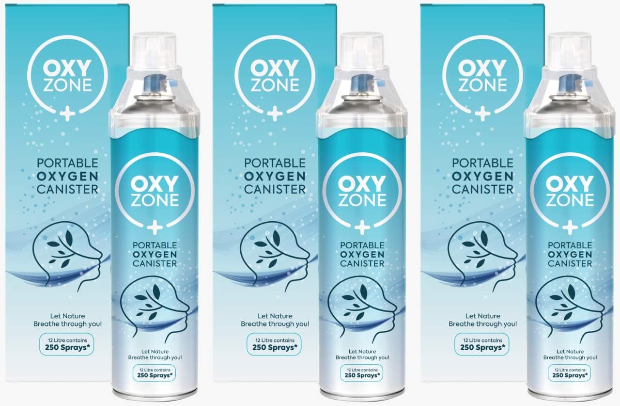 OXYZONE Natural Oxygen 36 Litres in Portable Can | First Aid Essential | Revitalizes | Enhance Physical Wellness | 36 Litre (12 L × 3) | 750 Puff (250 Puff × 3)