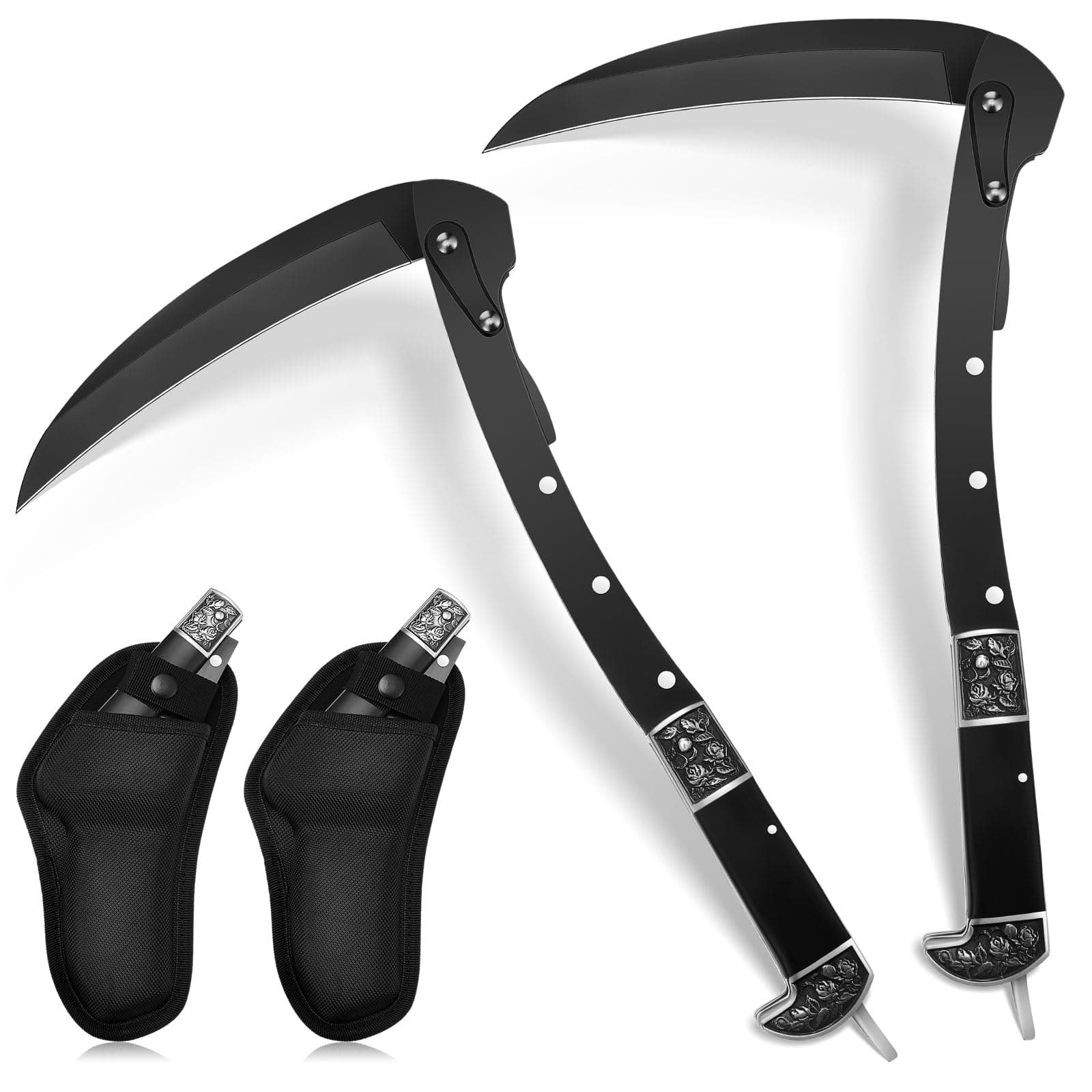 Leriton Sickle Garden Too Long Handle Black Edge Folding Sickle Grass Lawn Scythe Portable Safety Weed Remover Tools Sickle Weeder Sharp Sickle Knife with Sheath for Gardening Farming Cutting
