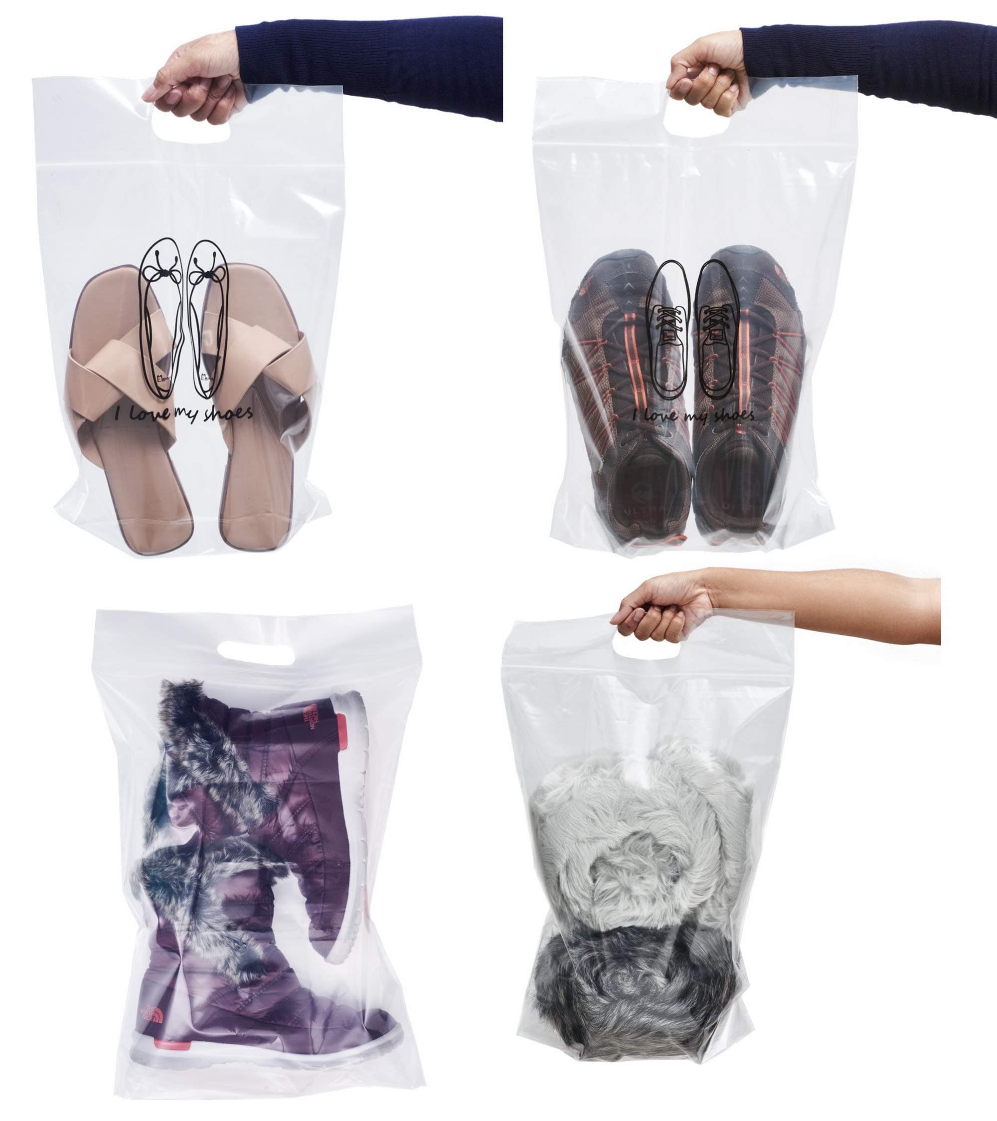 Shoes Plastic Bags Zip Lock 3 Sizes in 1 Set Total 12 Pieces, for Travel, Dust Cover, Storage Boots, Women, Men Shoes Reusable