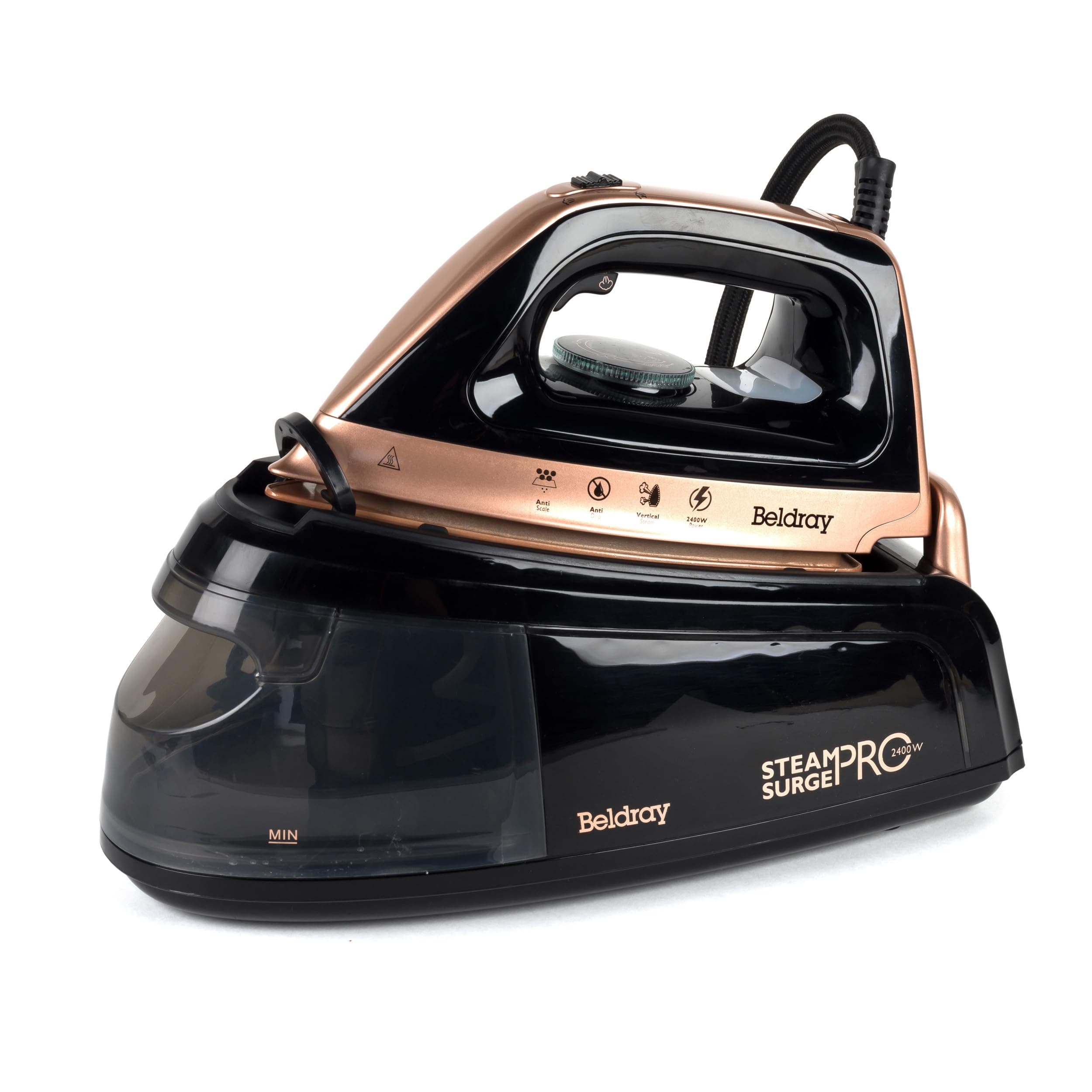 Beldray Steam Station Iron – Steam Generator Iron, Detachable 1.2L Water Tank, Smooth Glide Soleplate, Powerful Steam Burst, Vertical Steam, Adjustable Temperature Dial, 2400W, Rose Gold, BEL01137-150