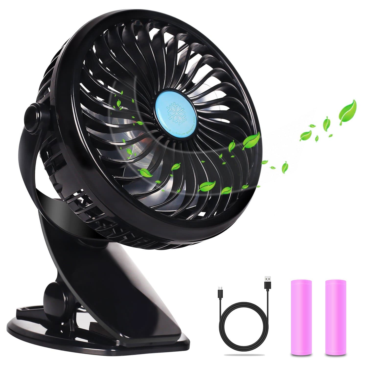 ELOKI Mini USB Fan, Clip Fan on 360 Degree Rotating Rechargeable Battery Operated Mini Desk Fan Wind speed adjustable Clip On Fans For Office Camping Home Kitchen