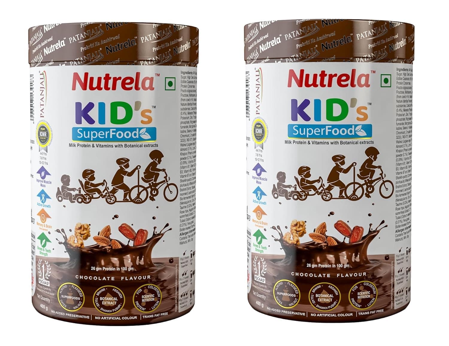 Kids Super Food - Balanced nutrition drink supplement Powder for active growth - 4-15 yrs - 400gm (Chocolate Flavour, Pack of 2)