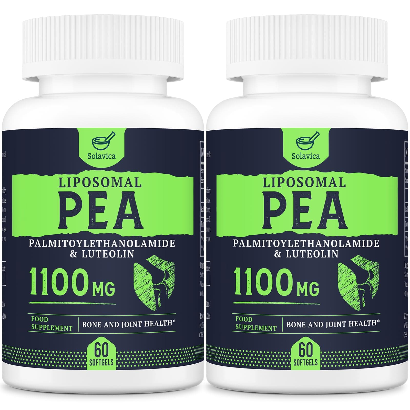 Liposomal Palmitoylethanolamide (Pea) 1100mg with Luteolin, Micronized Pea - High Purity, Super Absorption and Optimal Effectiveness, 60 Softgels (Pack of 2)