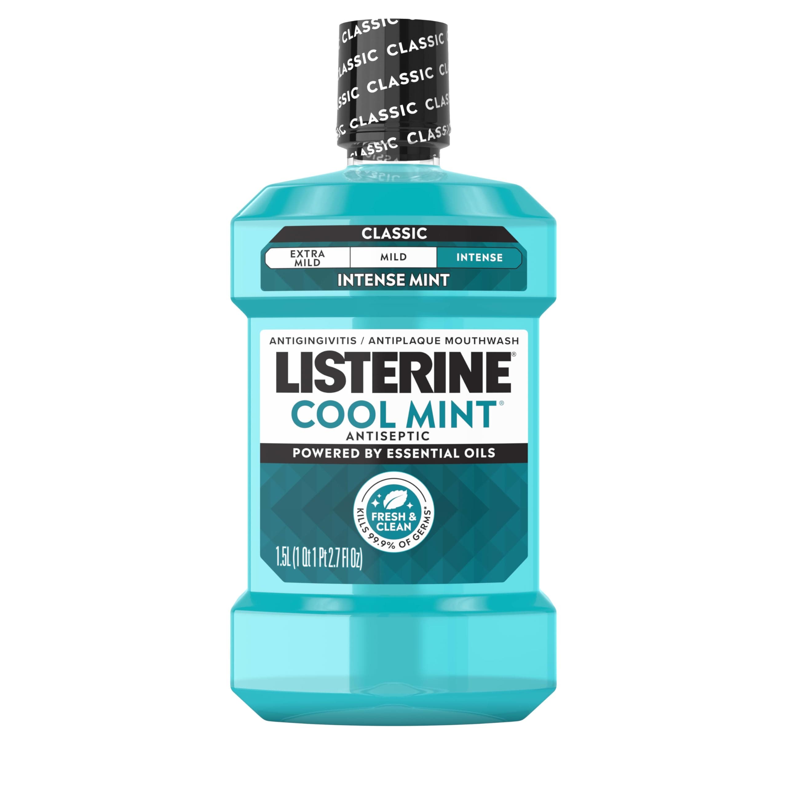 Listerine Cool Mint Antiseptic Mouthwash, Bad Breath, Plaque & Gingivitis, Mint, 1.5 L
