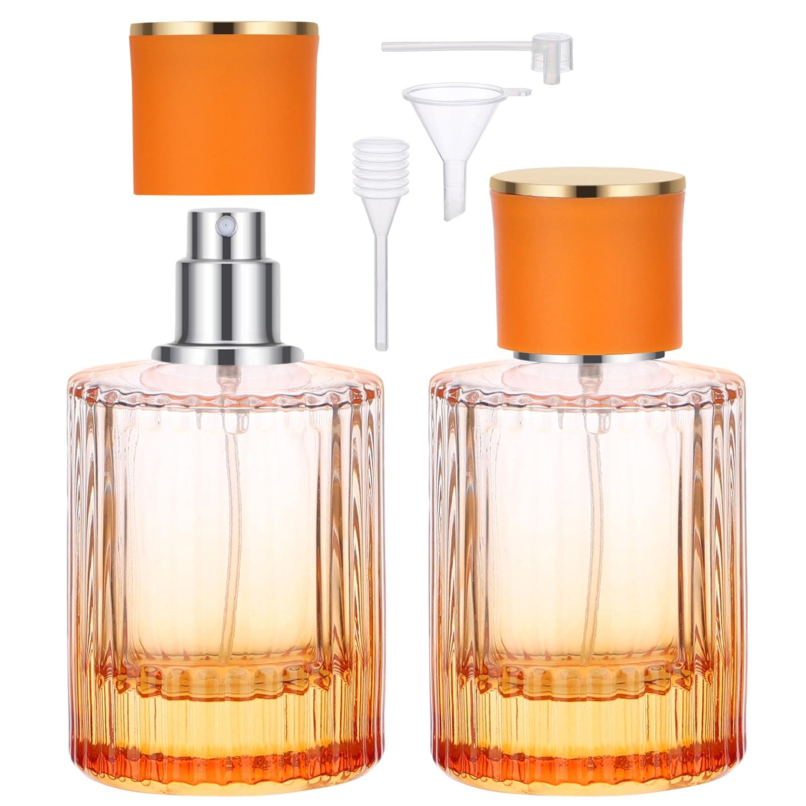 1.7oz Travel Perfume Atomizer Refillable, 50ml Travel Perfume Spray Bottle, 2pcs Empty Cologne Sprayer Refill Bottle for Dispensing Orange, Cologne Atomizer for Men Women