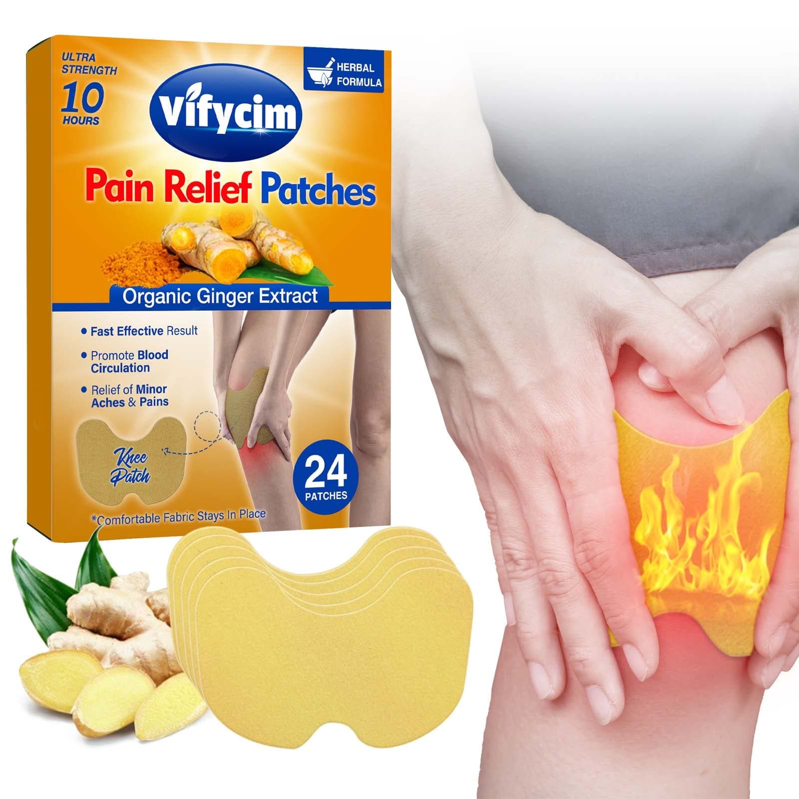 Knee Pain Relief Patches, 24 PCS Warming Knee Plaster with Organic Ginger Extract, Deep Relieve Discomfort from Arthritis, Neck and Shoulder Muscle, Fast Acting
