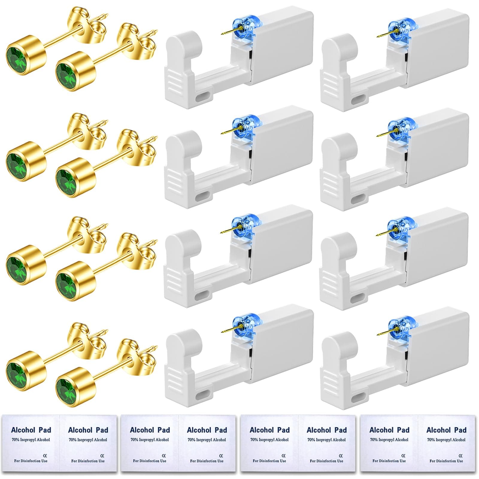 Get the Perfect Ear Piercing with 24Pcs Premium Ear Piercing Kit - Includes 8 CZ Diamond Earrings and 8 Easy-to-Use Self Ear Piercing Gun - Safe and Painless