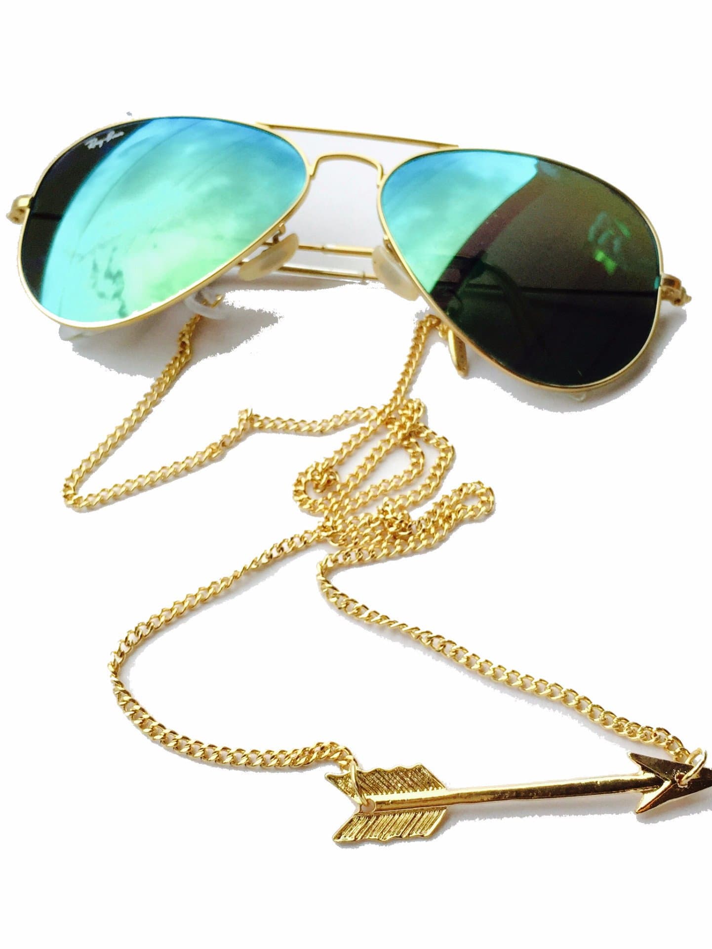 Sintillia Arrow Backlace Sunglass Strap, Glasses Chain, Eyeglass Cord Gold Chain with Clear Attachments