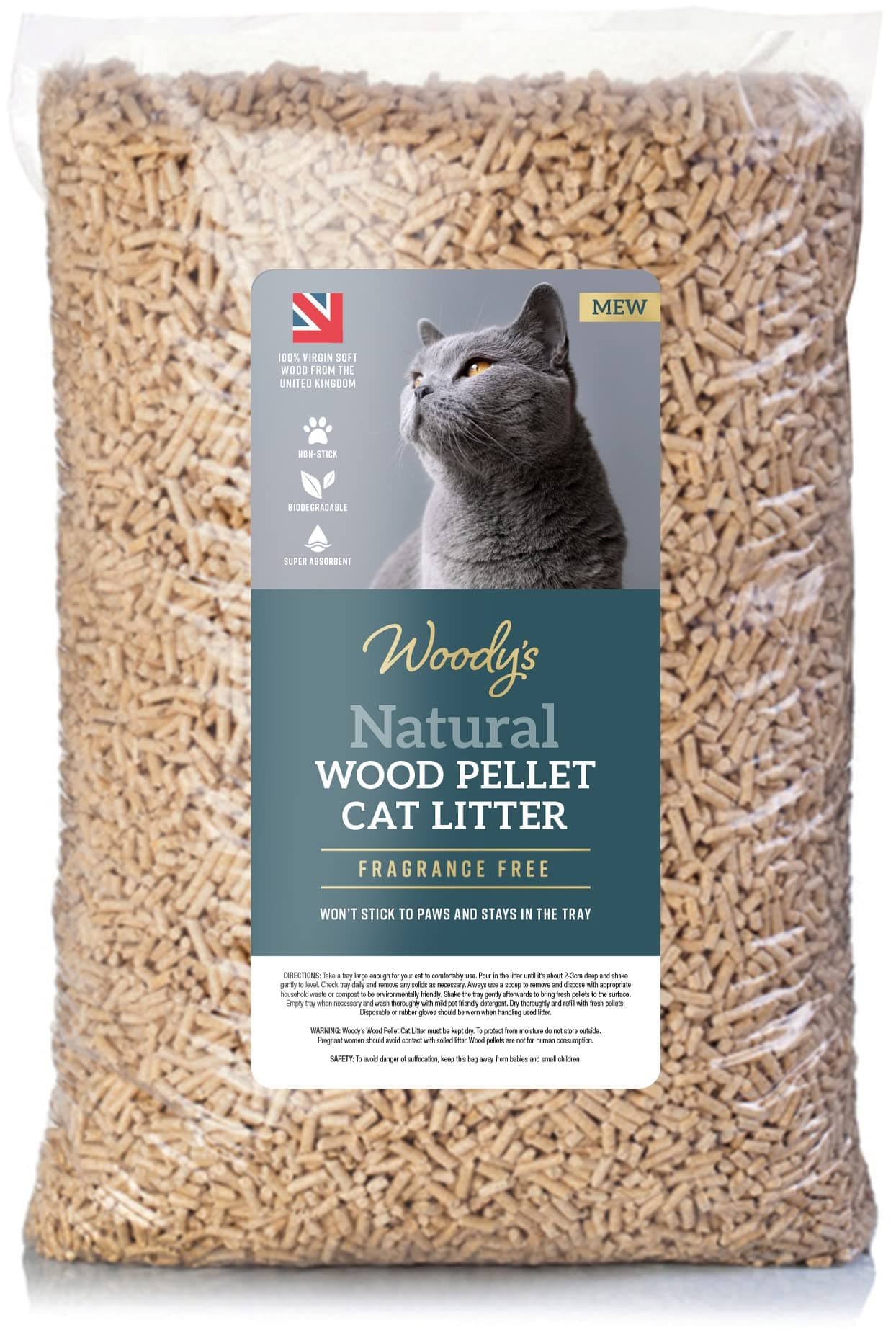 Large 30L Natural Cat Litter Wood Pellets Ultra Absorbent Biodegradable | Effective Odour Control | Antibacterial Premium Hygiene