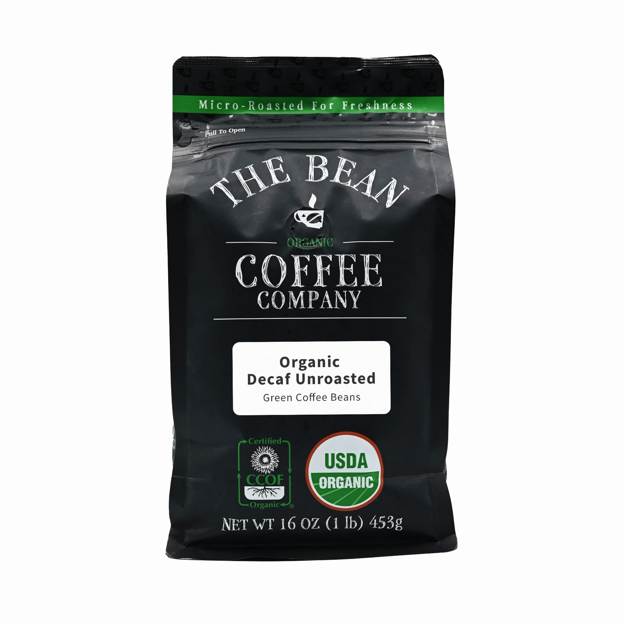 The Bean Coffee Company Organic Decaf Unroasted Green Coffee Beans, 16-Ounce