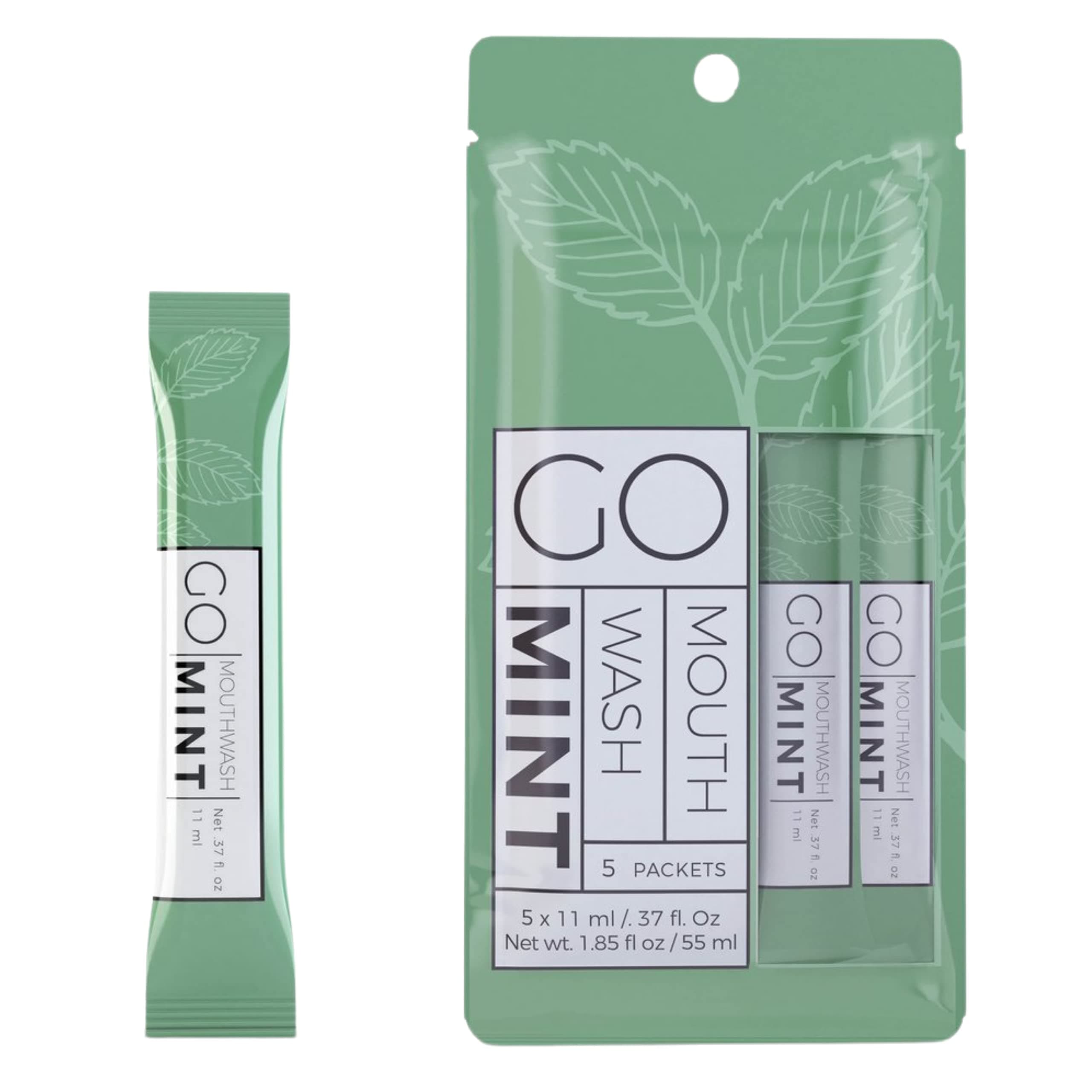 Exershield GO Travel Size Mouthwash Packets – Individual Mini Mouthwash for Fresh Breath - Reduce Travel Bottle Waste - Mint, 5 Packets