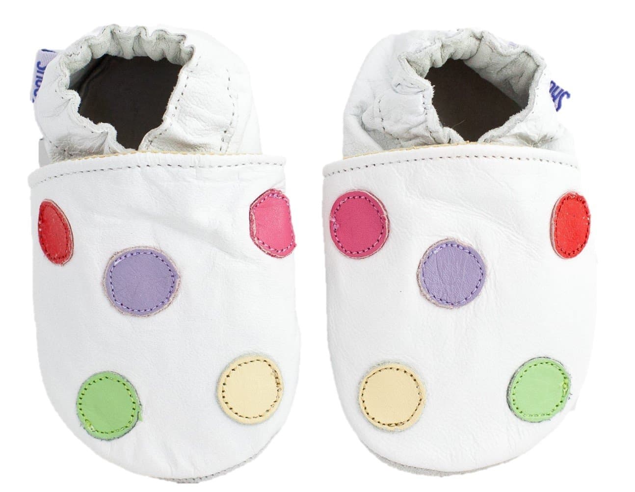 Soft Leather Baby Shoes White with Multi-Coloured Spots