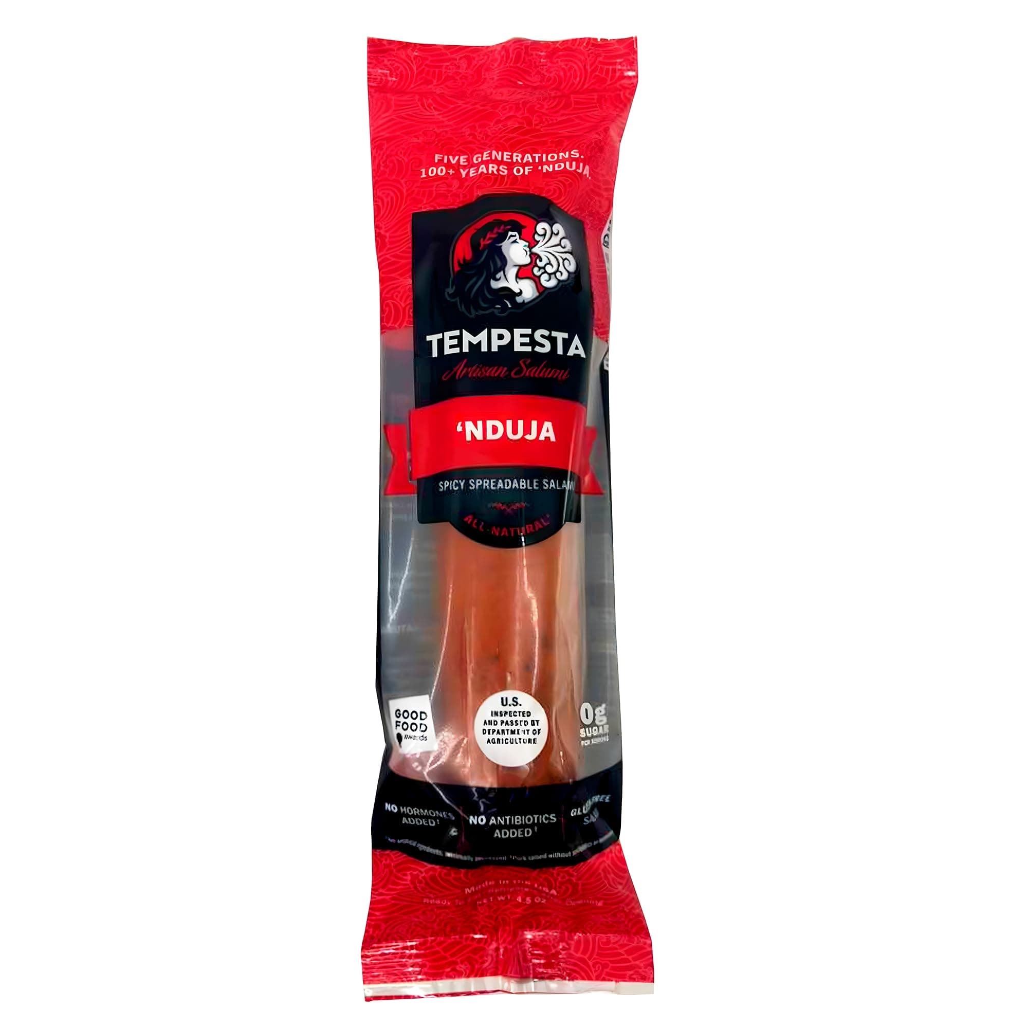 TEMPESTA NDUJA (Spicy Spreadable Salami, Famous and Versatile Calabrian Salami, Charcuterie Meat spread) 4.5 OZ (Pack of 1)