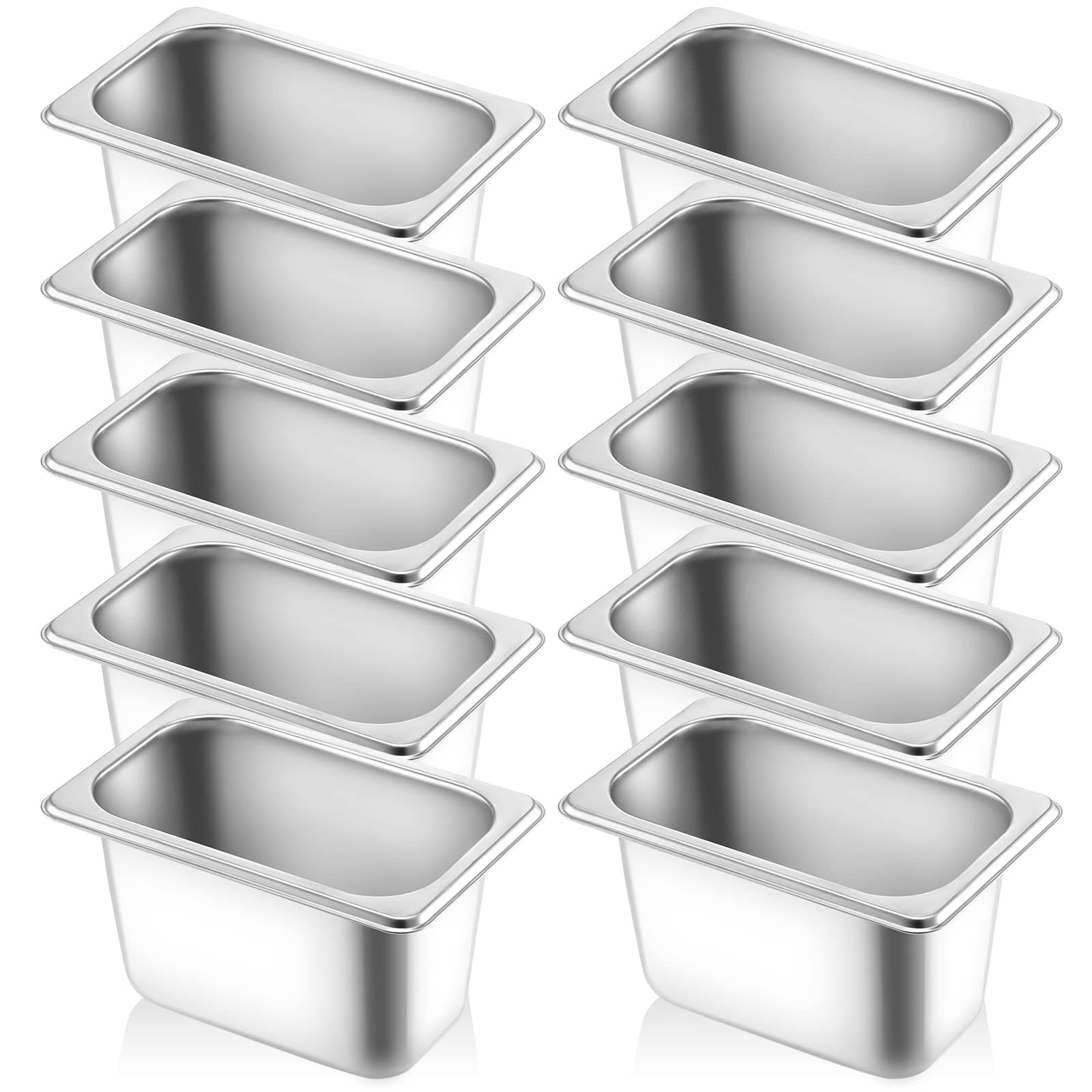 Thenshop 10 Pcs 1/9 Size 4 Inch Deep Hotel Pan Stainless Steel Steam Table Pan Commercial Metal Food Catering Tray for Hotel, Restaurant, Buffet, 0.8 mm Thick, 6.9 L x 4.3 W(Standard Style)