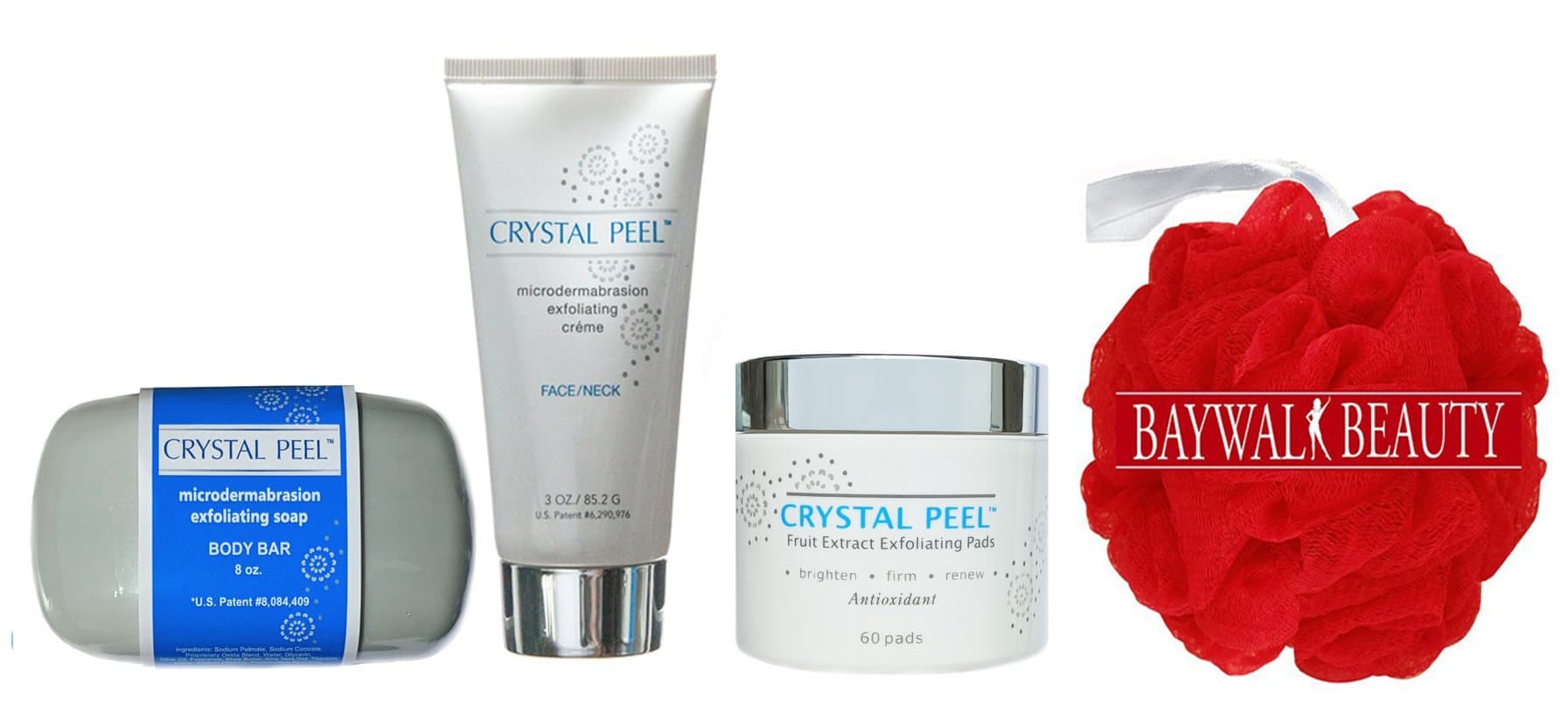 Crystal Peel Microdermabrasion Exfoliating Soap Body Bar 8 Ounce, Exfoliating Creme 3 Ounce, Fruit Extract Exfoliating Pads 60ct With FREE