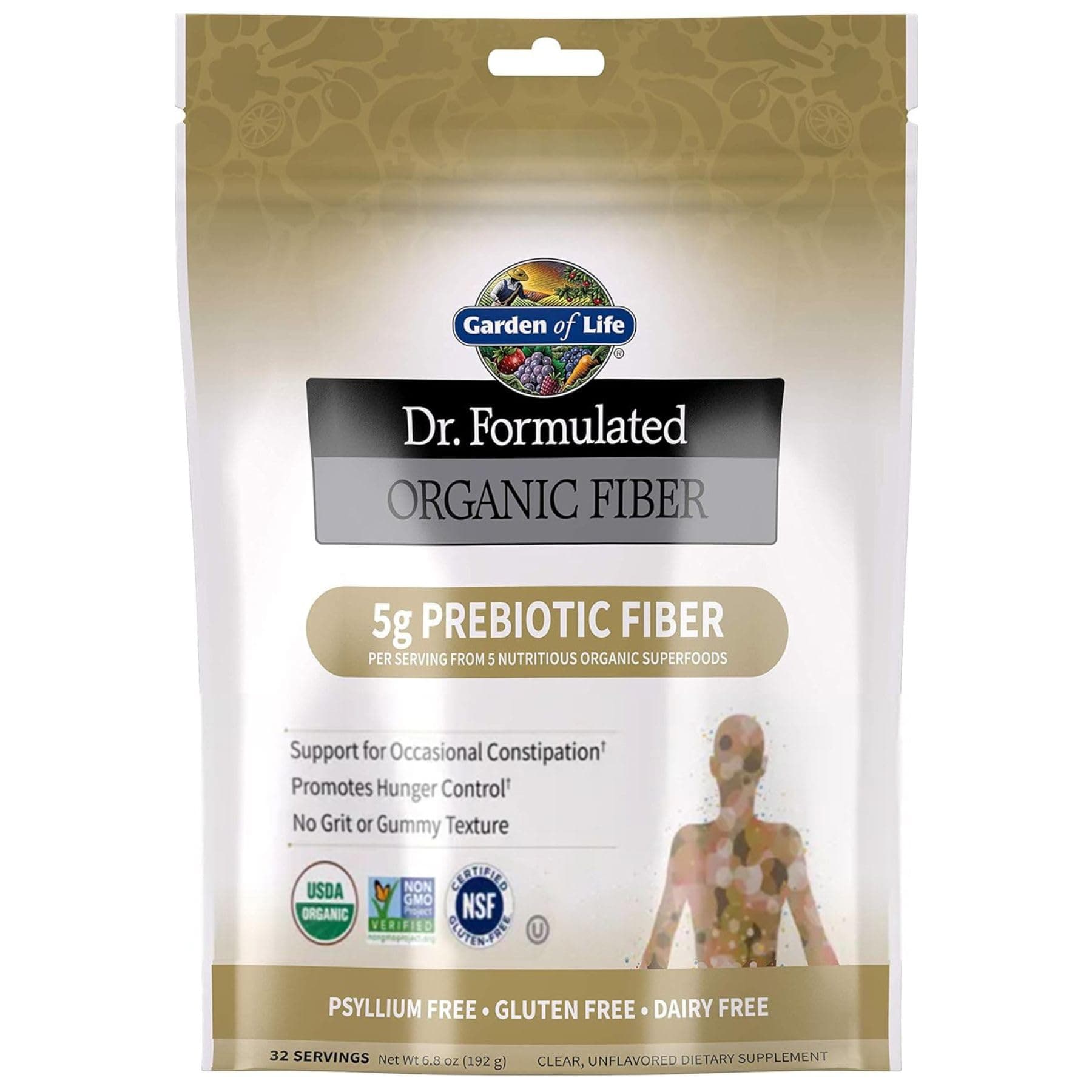 Garden of Life Dr. Formulated Organic Fiber Powder, Unflavored, Prebiotic Superfood Fiber Supplement, Constipation Relief, Psyllium Free, 32 Servings