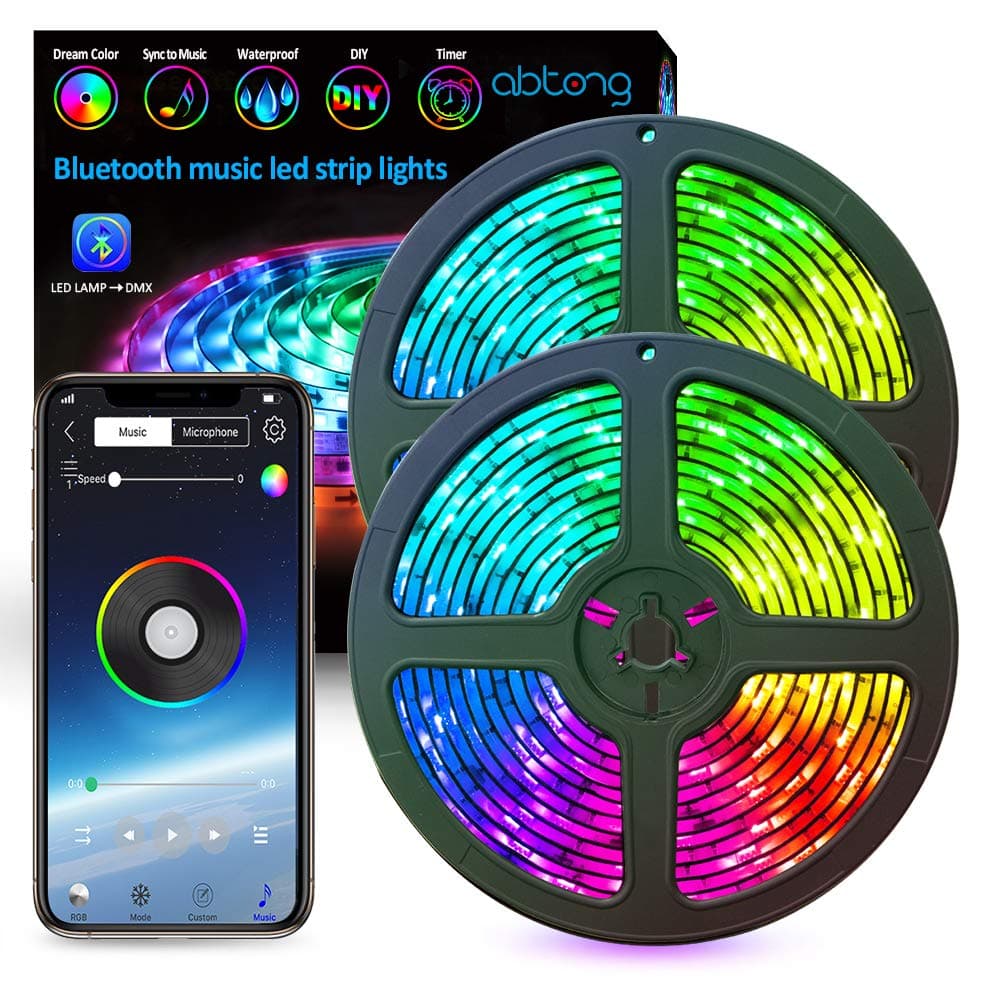 LED Strip Lights Music Abtong Color Chasing LED Lights Strip RGB 10M 32.8ft Dreamcolor Strip Lights with APP Rope Lights Waterproof LED Strip Kit Rainbow Led Lights for Home Indoor&Outdoor Decoration