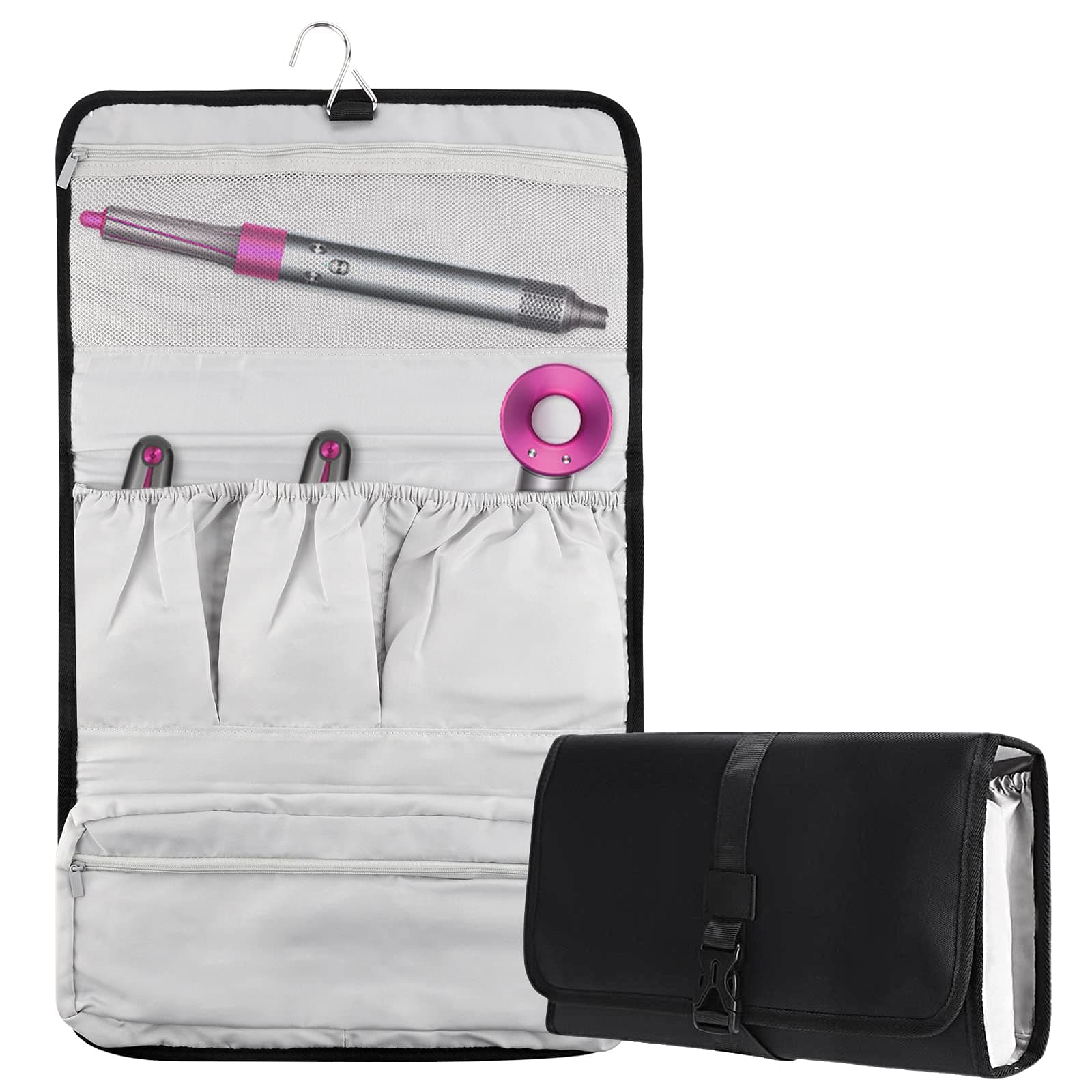 Linkidea Travel Carrying Protective Case Compatible with Dyson Airwrap Styler, Portable Hanging Curling Iron Storage Bag, Travel Bag with Hanging Hook (Black), Black, Travel