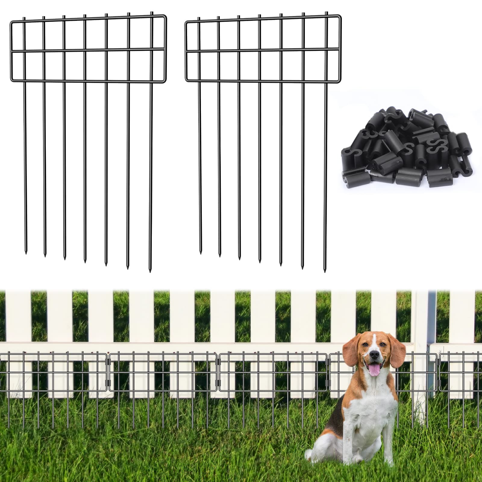 25 Pack Animal Barrier Fence, 17 in(H) X 27 Ft(L) No Dig Garden Decorative Fencing, Rustproof Metal Wire Panel Garden Fence Border for Dog Rabbits Ground Stakes Fence and Outdoor Landscape Patio