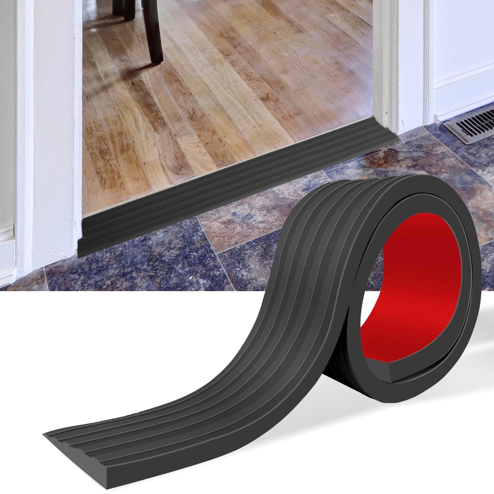 Doorway Threshold Ramps, Self Adhesive Rubber Door Sill Ramps Rubber Door Threshold Ramp for Wheelchair Stroller Scooter Reducing Ramp (Black, 5cm Wide x 8.5cm Long)