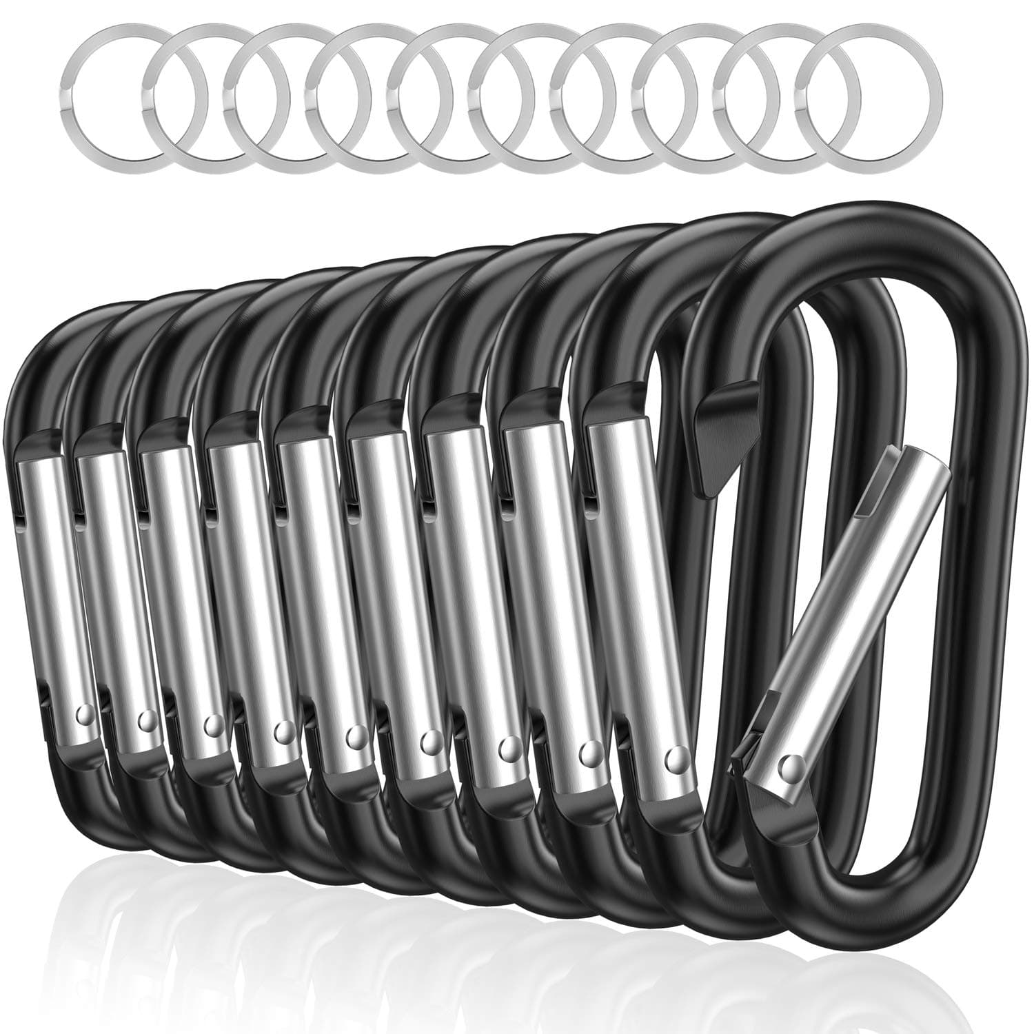 sprookber 3" Aluminum Carabiner D Ring, Caribeener Clips, Spring Snap Hook for Keychain Clip, Set of 10