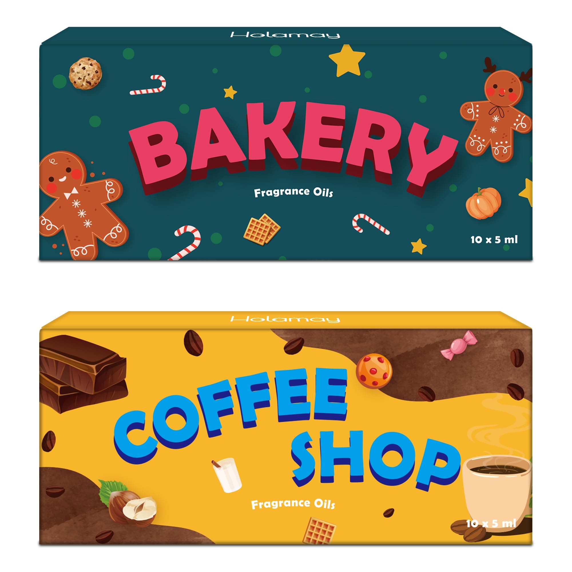 Bakery and Coffee Shop Fragrance Oils, Holamay Scented Oils 20x5ml, Soap & Candle Making Scents, Essential Oils for Diffuser for Home - Creamy Vanilla, Gingerbread, Espresso and More