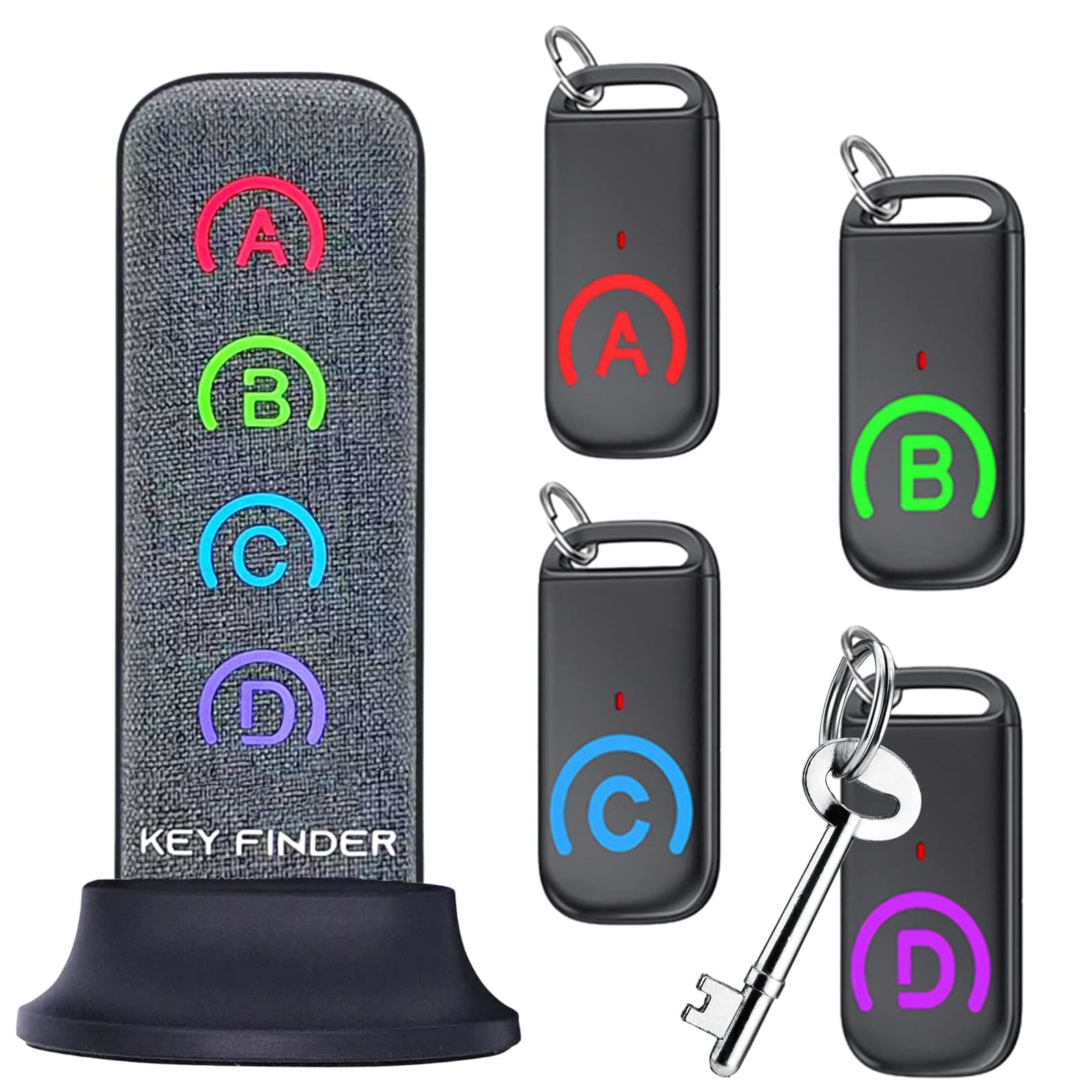Key Finder: Wireless Item Locator with 80dB Loud Sound and 131ft Working Range, New Fabric Slim Key Tracker for Finding Key, Remote, Pet and Wallet 1 Transmitter + 4 Receivers