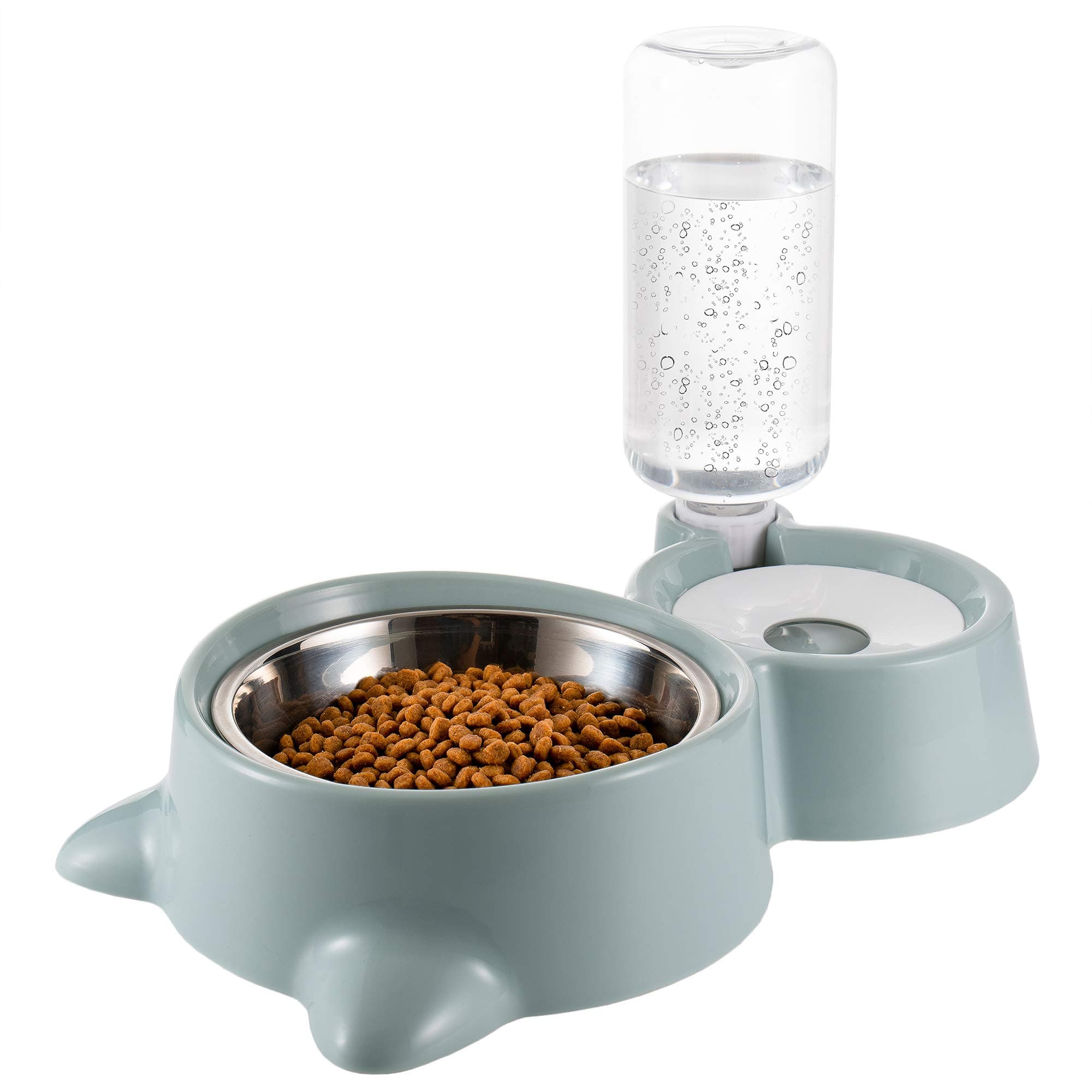 HXN Double Dog Cat Bowls, Water and Food Bowl Set with Detachable Stainless Steel Bowl, Automatic Water Dispenser Bottle, Pet Feeder for Small Medium Size Dog Cat