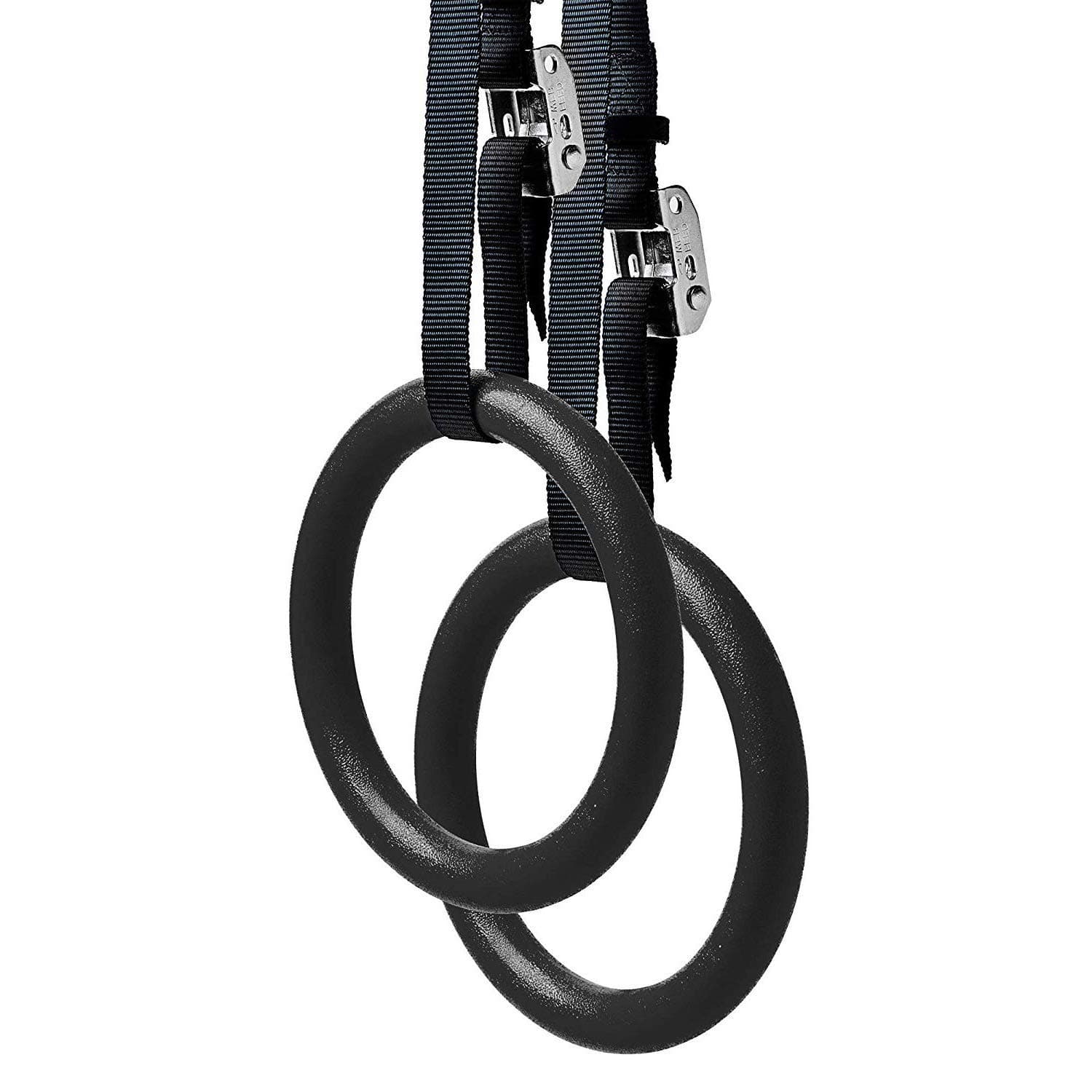 Foldable Fitness Gymnastic Rings - Set of (2) - Fully Adjustable Straps with Metal Buckles. Excellent for Pull Up Exercise or Olympic Gym Crossfit Training. Great for Dips and Full Body Strength.