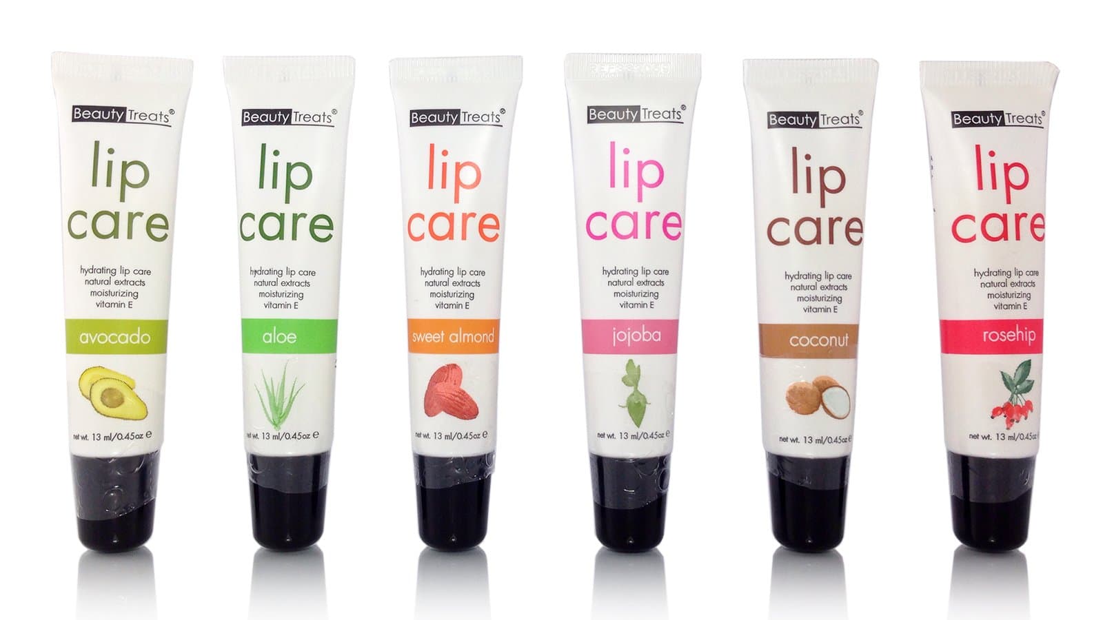 Beauty Treats Hydrating Lip Care with Natural Extracts and Moisturizing Vitamin E set of 6 Flavors