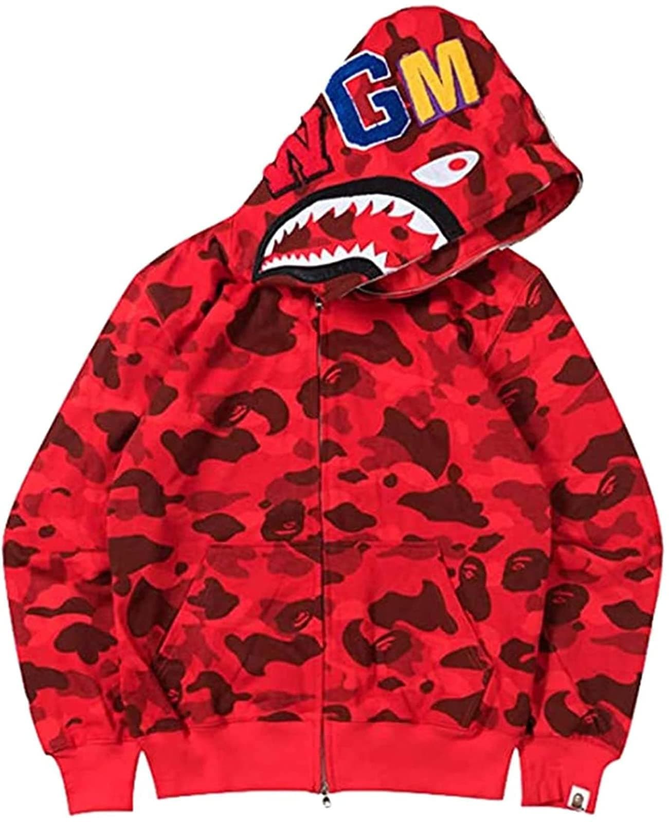 SioosShark Jaw Camo Hoodie Shark Mouth Jacket Full Zip Up for Adults
