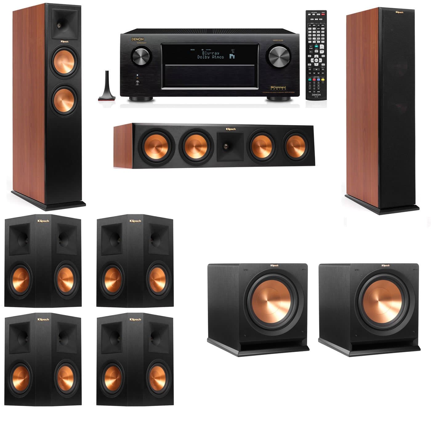 Klipsch RP-250F Tower Speakers CH-R112SW-7.2-Denon AVR-X4100W