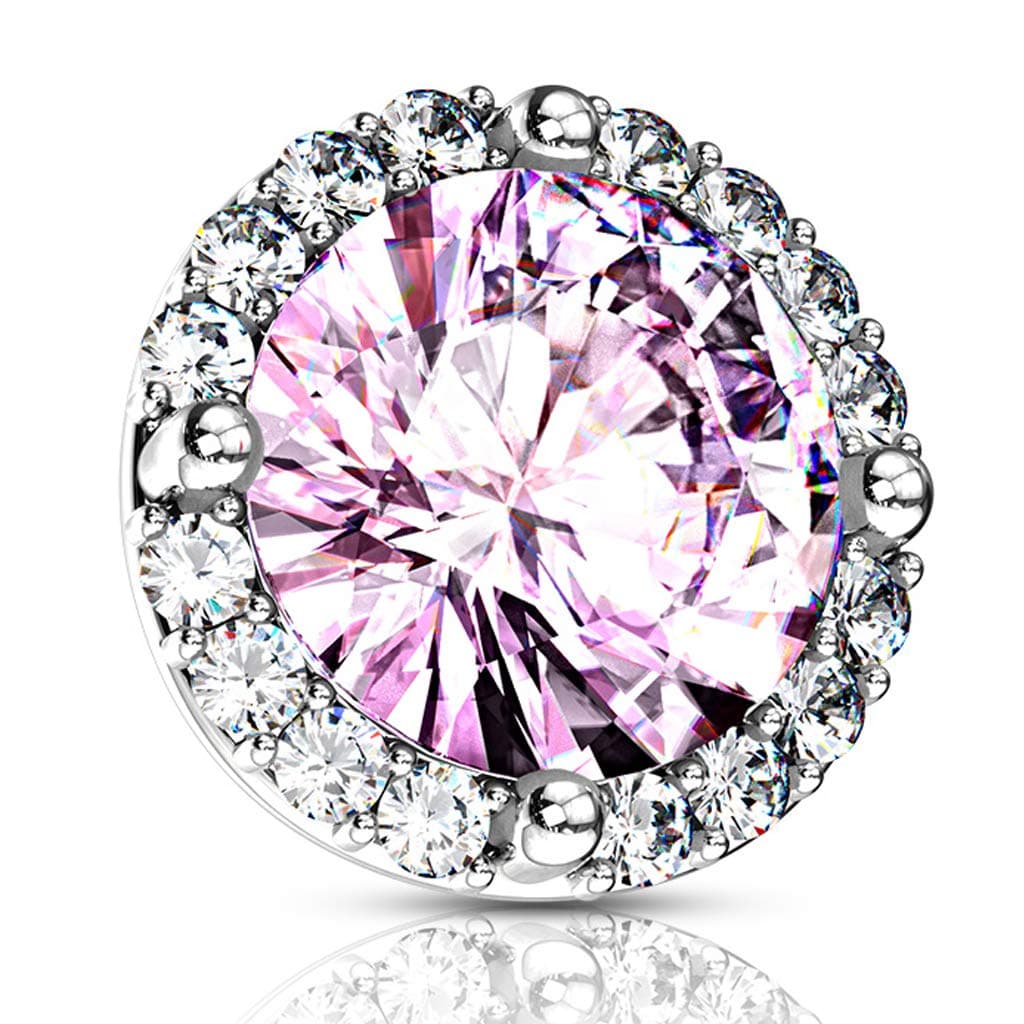 FIFTH CUE 14G Round Prong Set CZ Center w/CZ Around 316L Surgical Steel Internally Threaded Dermal Top