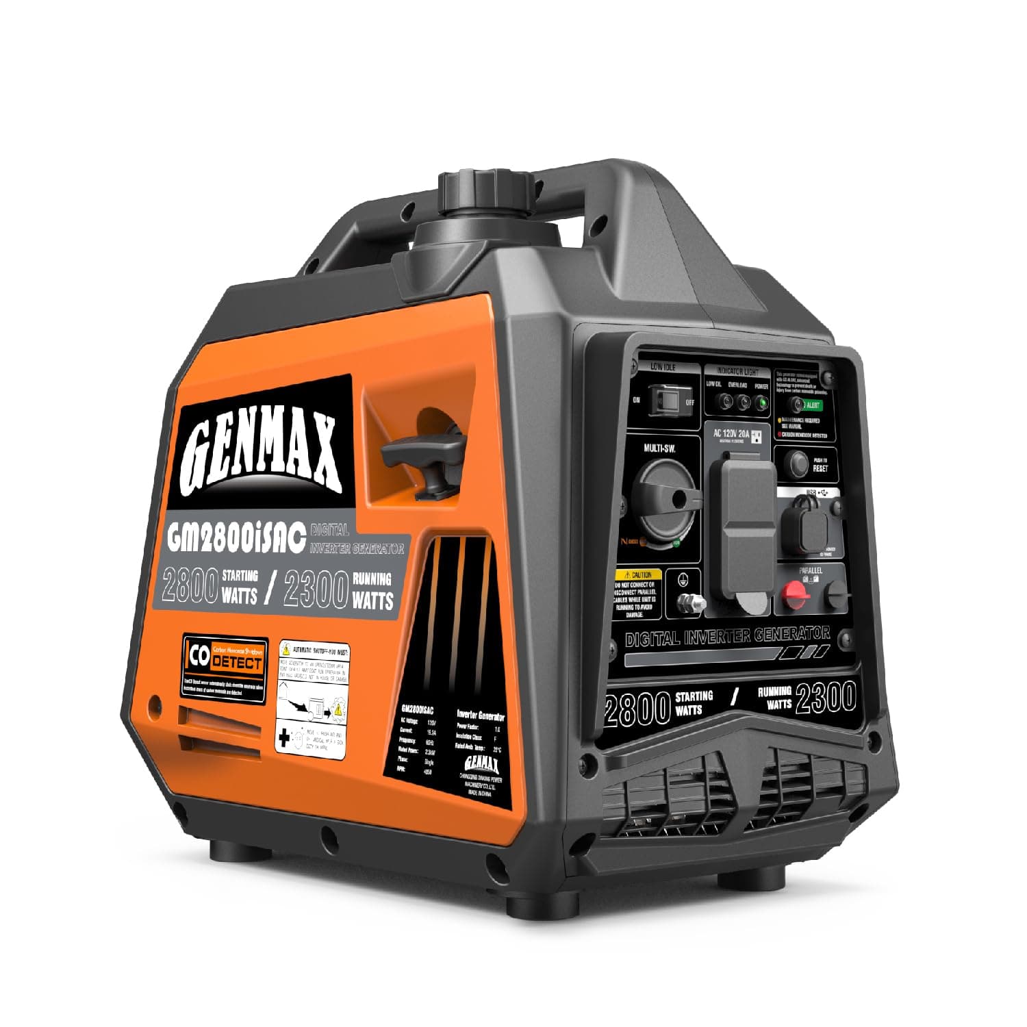 GENMAX Portable Generator, 2800W ultra-quiet gas engine,with CO Sensor and Parallel Capability, Ideal for camping outdoor Home backup power.EPA &CARB Compliant (GM2800iSAC)
