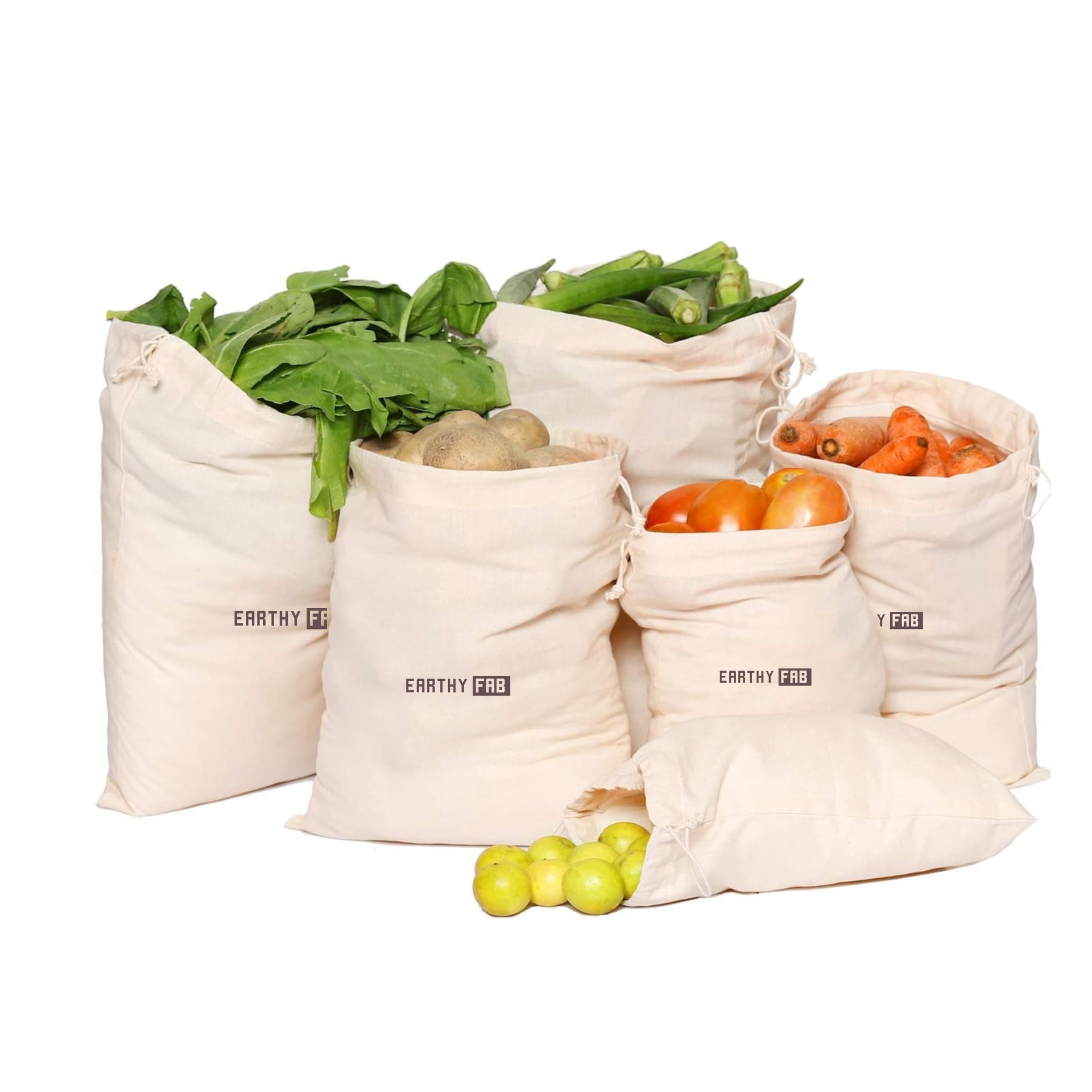 100% Cotton Fridge Storage Bag for Vegetables and Fruits Storage. Multipurpose, Reusable, Eco Friendly. Set of 6 Fridge Bags.